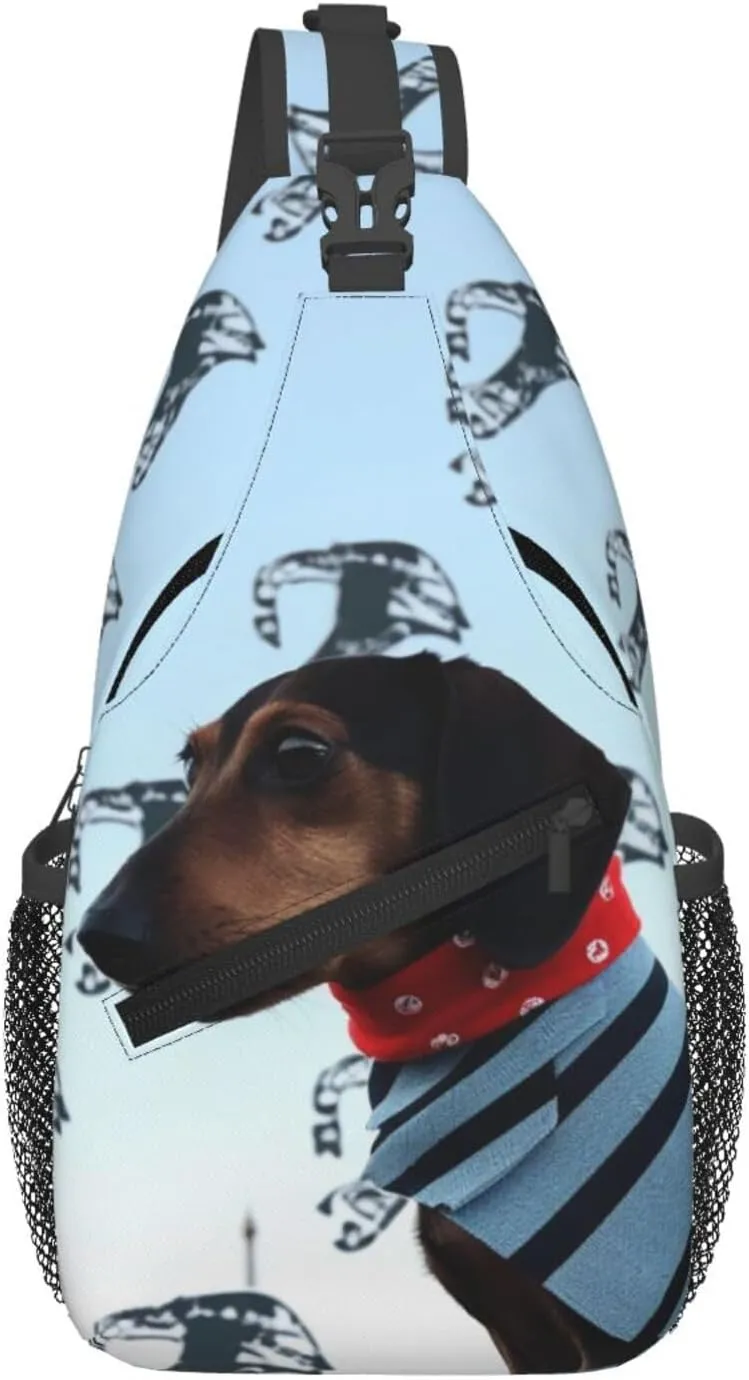 Parisian Dachshund Printed Sling Chest Bag for Men Women, Casual Crossbody Sling Backpack Shoulder Bag for School, Hiking, Camping, Travel, Black, One Size, Hiking Backpack