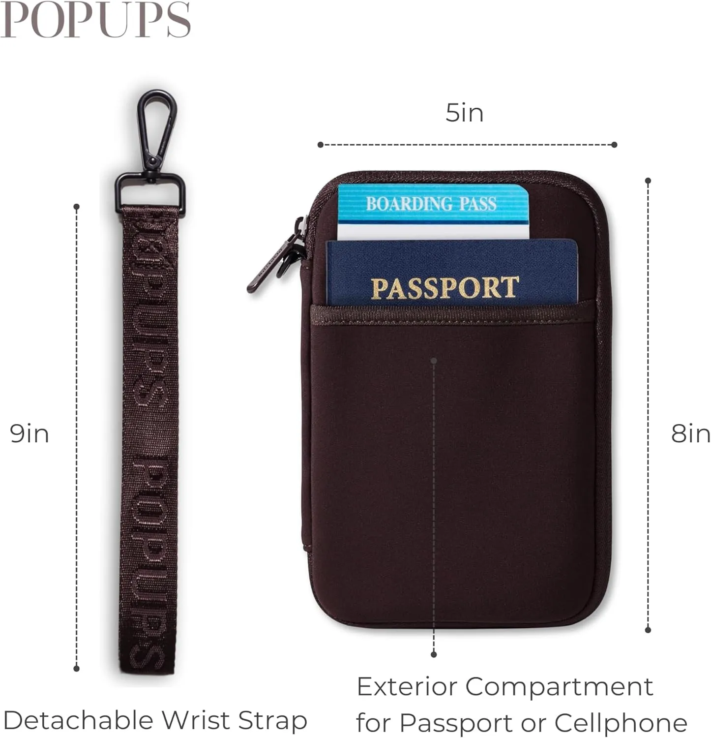 Passport Travel Wallet for Women - Large Multiple Document Organizer and Holder with Wristlet - Espresso