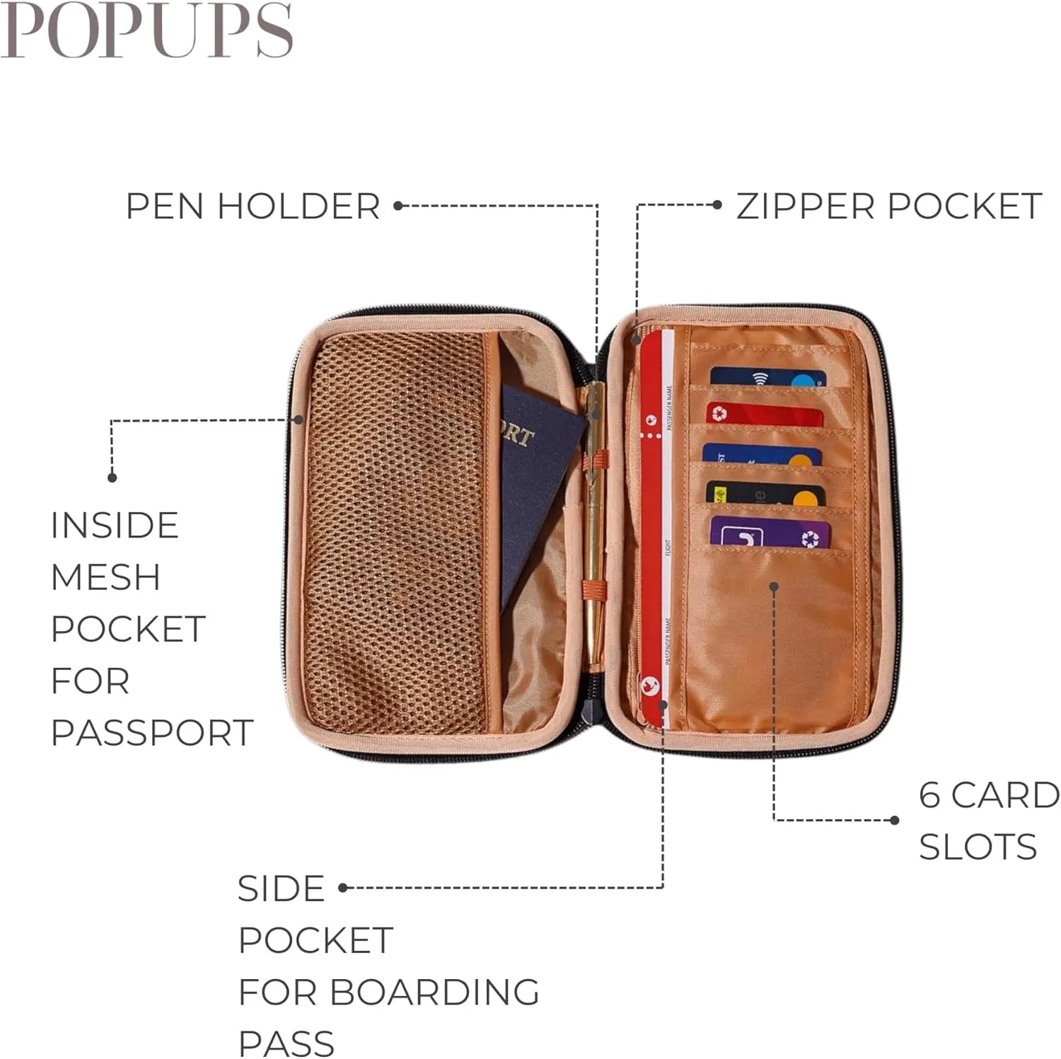 Passport Travel Wallet for Women - Large Multiple Document Organizer and Holder with Wristlet - Palm Black