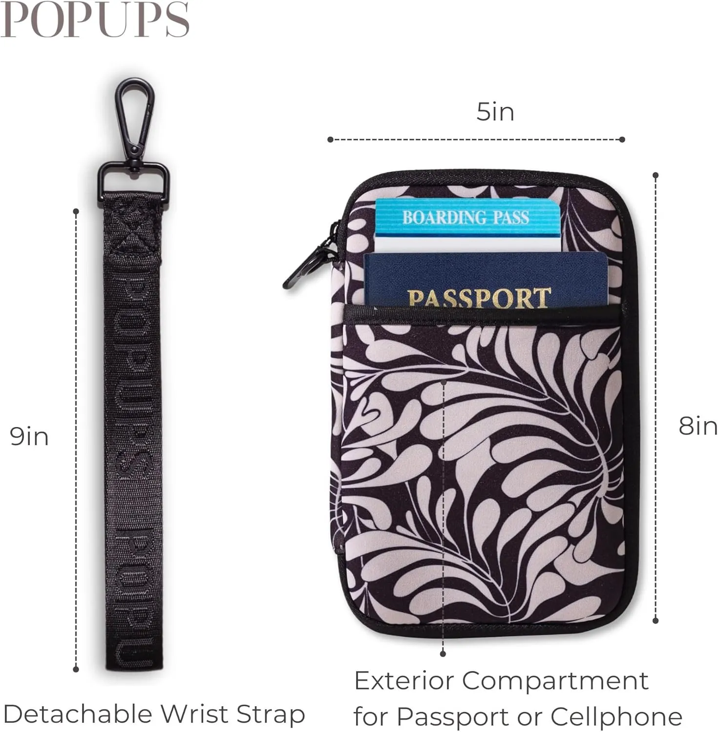 Passport Travel Wallet for Women - Large Multiple Document Organizer and Holder with Wristlet - Palm Black