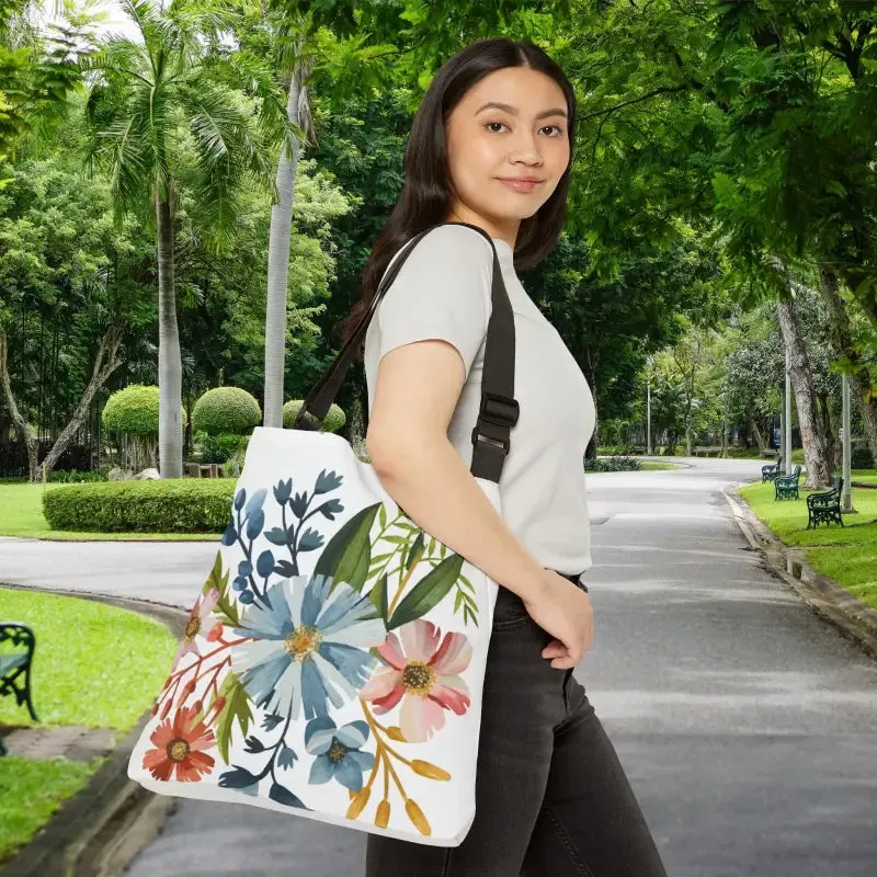 Pastel Flowers Aop Tote Bag with Adjustable Straps