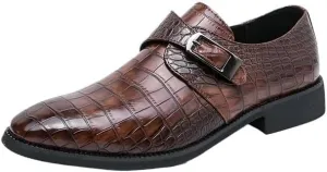 Patent Leather Men's Dress Shoes, Slip-On Business Oxfords, Crocodile Pattern Leather Shoes for Men, Comfortable Formal & Casual Shoes