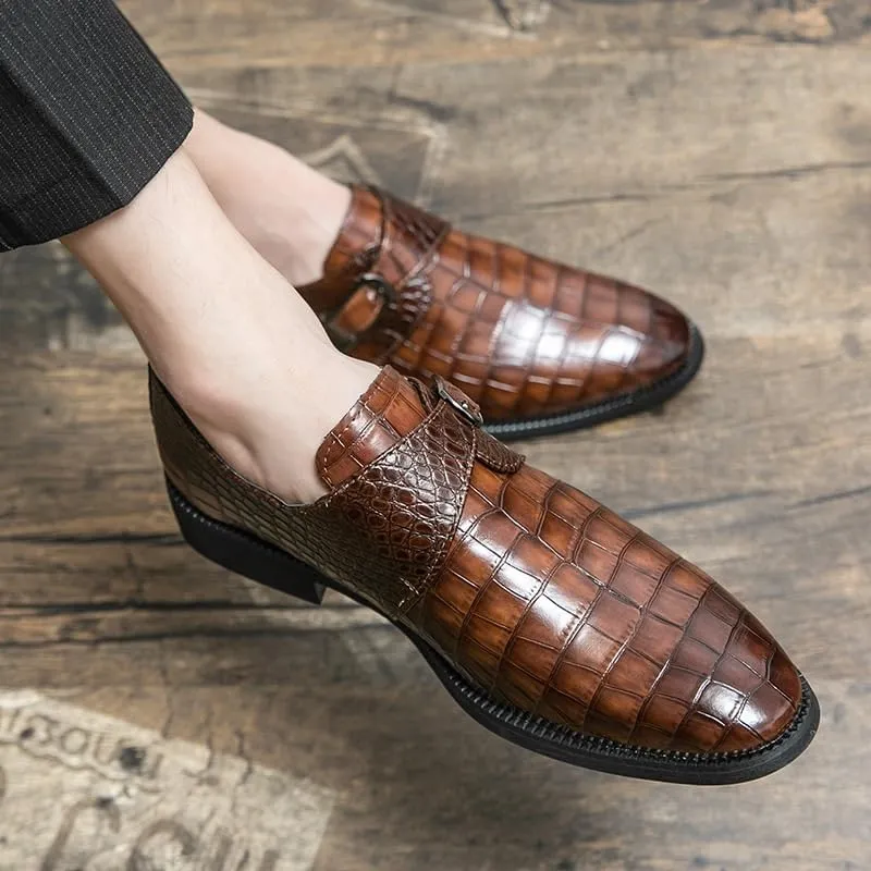 Patent Leather Men's Dress Shoes, Slip-On Business Oxfords, Crocodile Pattern Leather Shoes for Men, Comfortable Formal & Casual Shoes