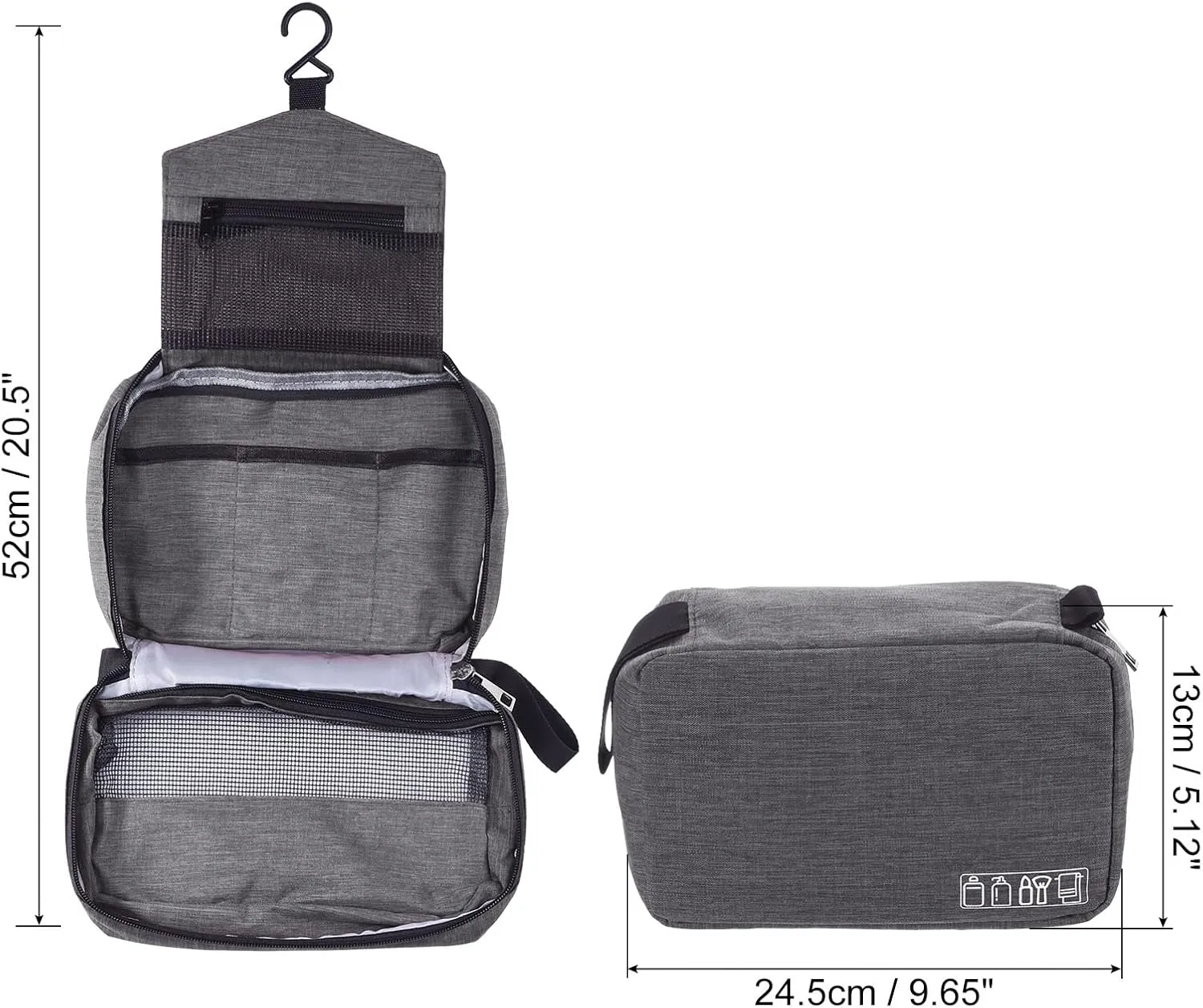 PATIKIL Travel Toiletry Bag, Portable Makeup Organizer Waterproof Toiletry Bag with Hanging Hook for Men and Women, Gray