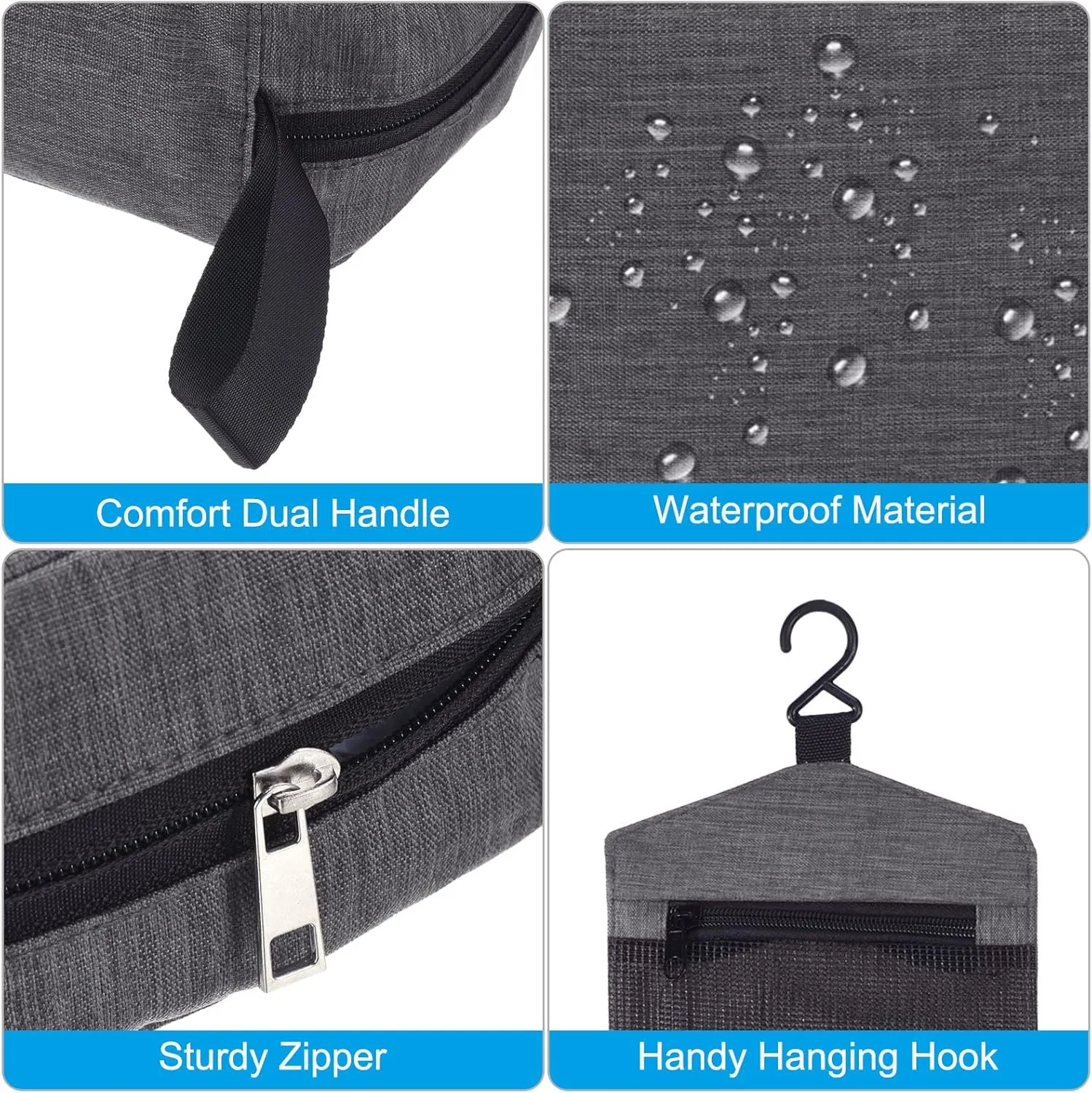 PATIKIL Travel Toiletry Bag, Portable Makeup Organizer Waterproof Toiletry Bag with Hanging Hook for Men and Women, Gray