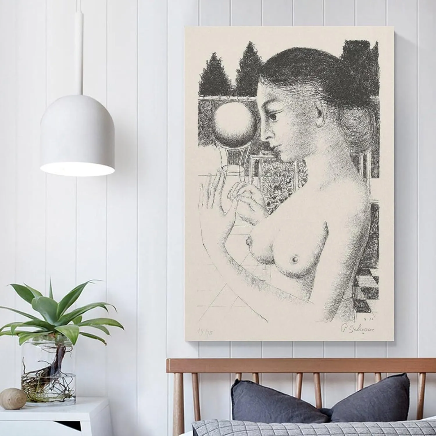 Paul Delvaux Posters Print WOMAN WITH BALL Canvas Poster Wall Art Picture Prints Hanging Photo Gift Idea Decor Home Posters Artworks 16x24inch(40x60cm)