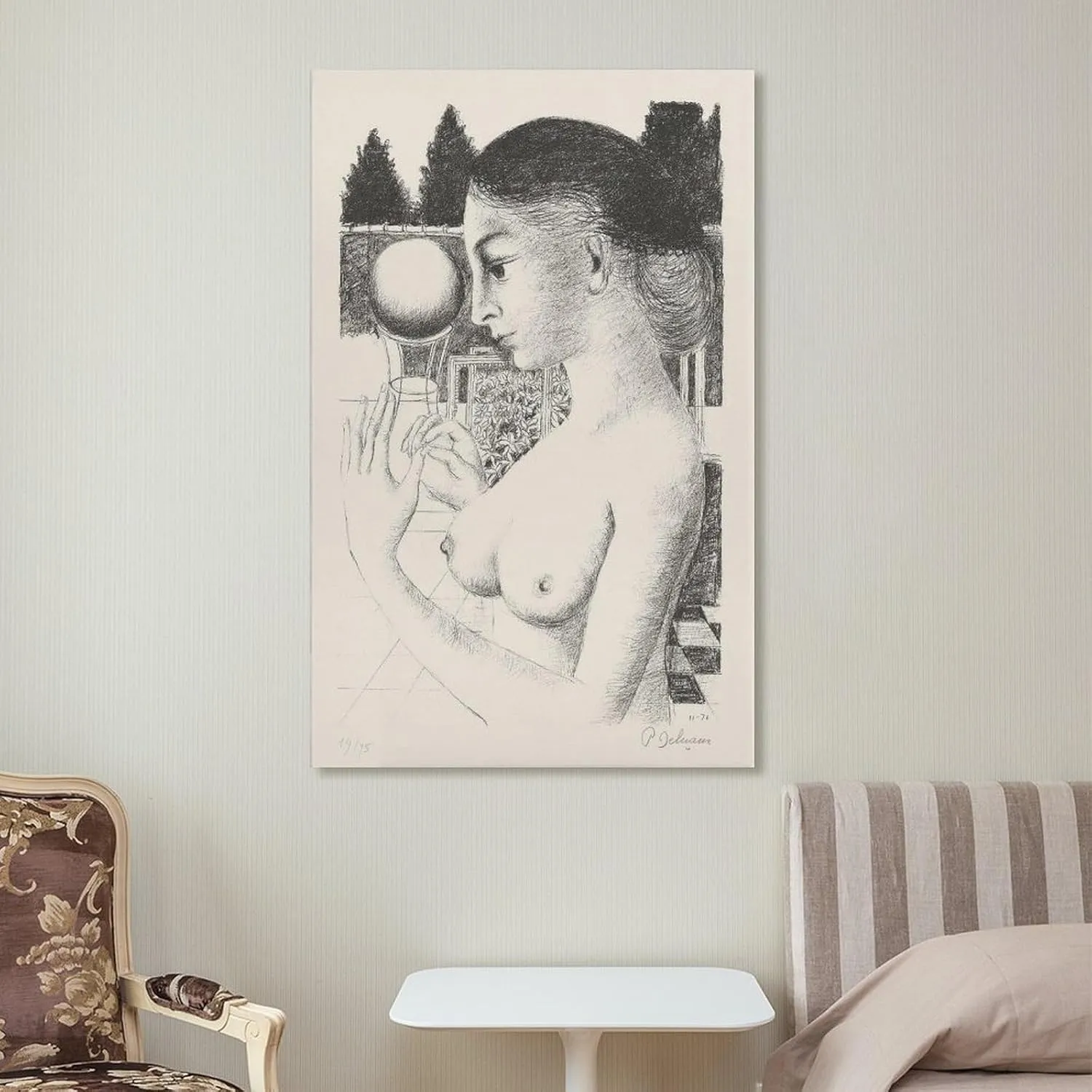 Paul Delvaux Posters Print WOMAN WITH BALL Canvas Poster Wall Art Picture Prints Hanging Photo Gift Idea Decor Home Posters Artworks 16x24inch(40x60cm)