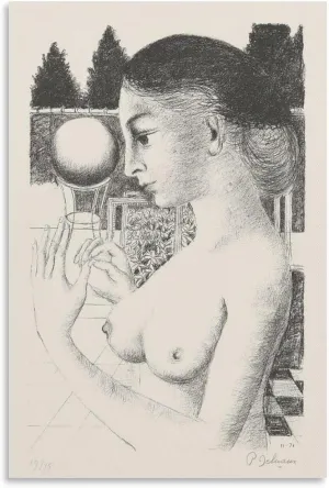 Paul Delvaux Posters Print WOMAN WITH BALL Canvas Poster Wall Art Picture Prints Hanging Photo Gift Idea Decor Home Posters Artworks 16x24inch(40x60cm)