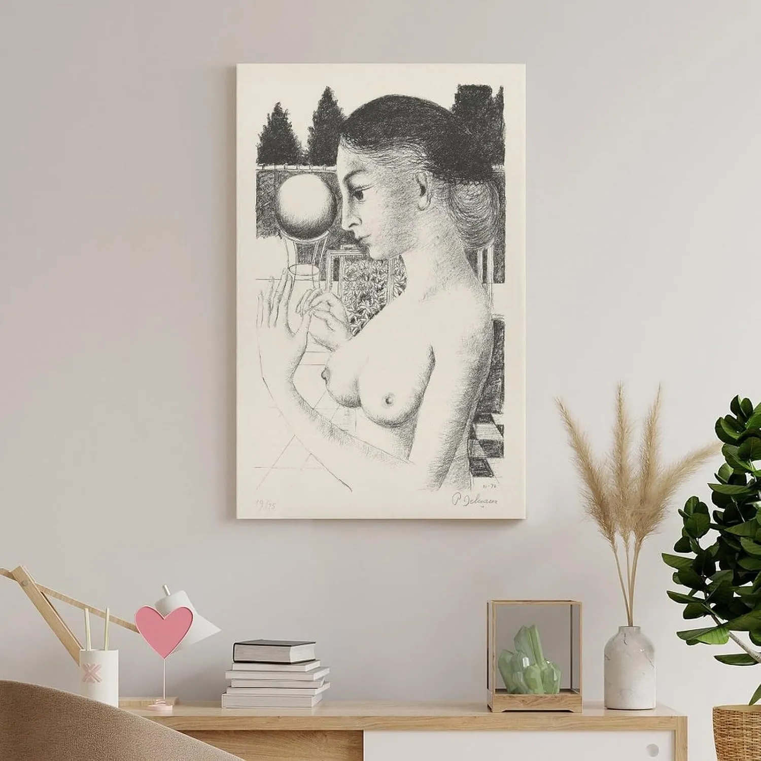 Paul Delvaux Posters Print WOMAN WITH BALL Canvas Poster Wall Art Picture Prints Hanging Photo Gift Idea Decor Home Posters Artworks 16x24inch(40x60cm)