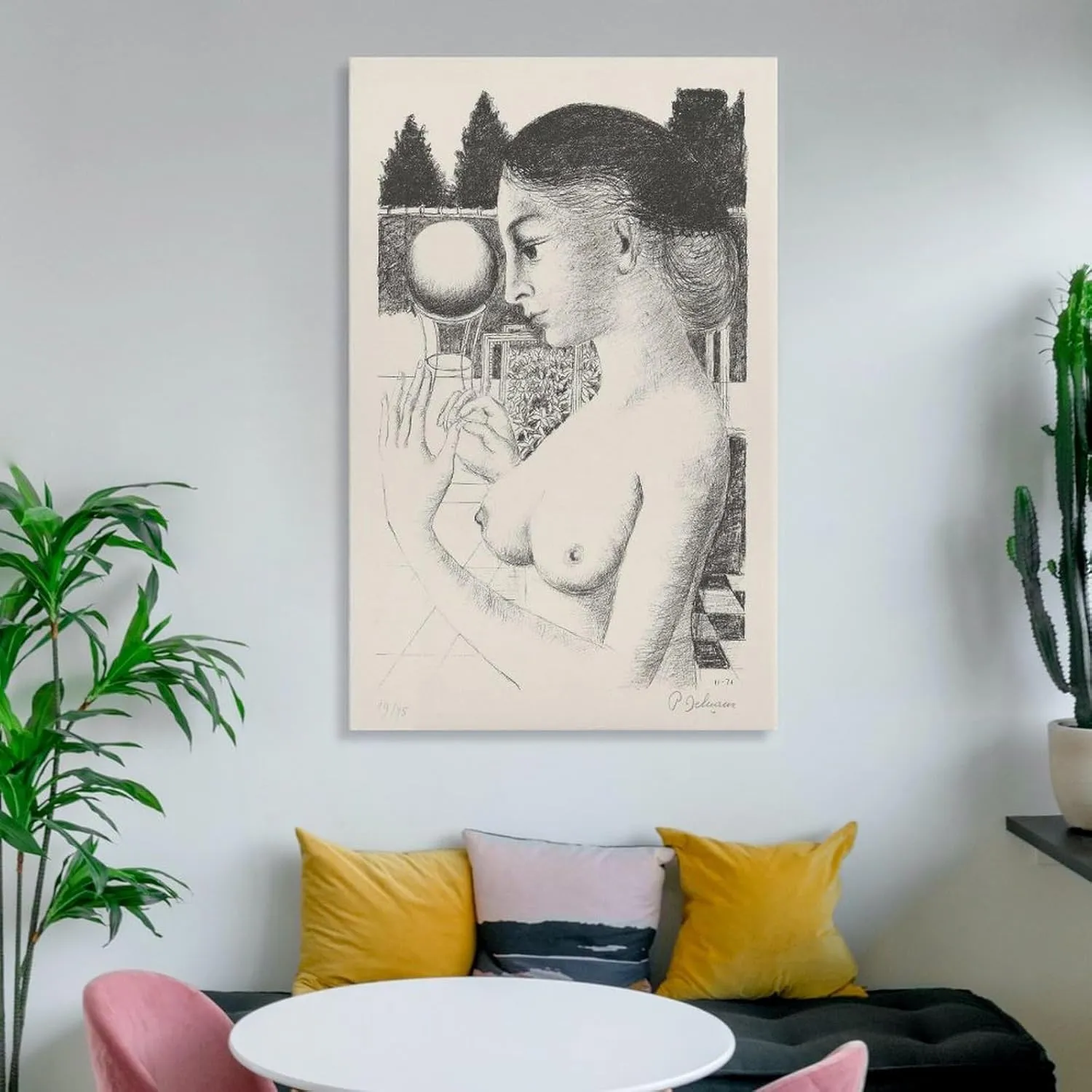 Paul Delvaux Posters Print WOMAN WITH BALL Canvas Poster Wall Art Picture Prints Hanging Photo Gift Idea Decor Home Posters Artworks 16x24inch(40x60cm)