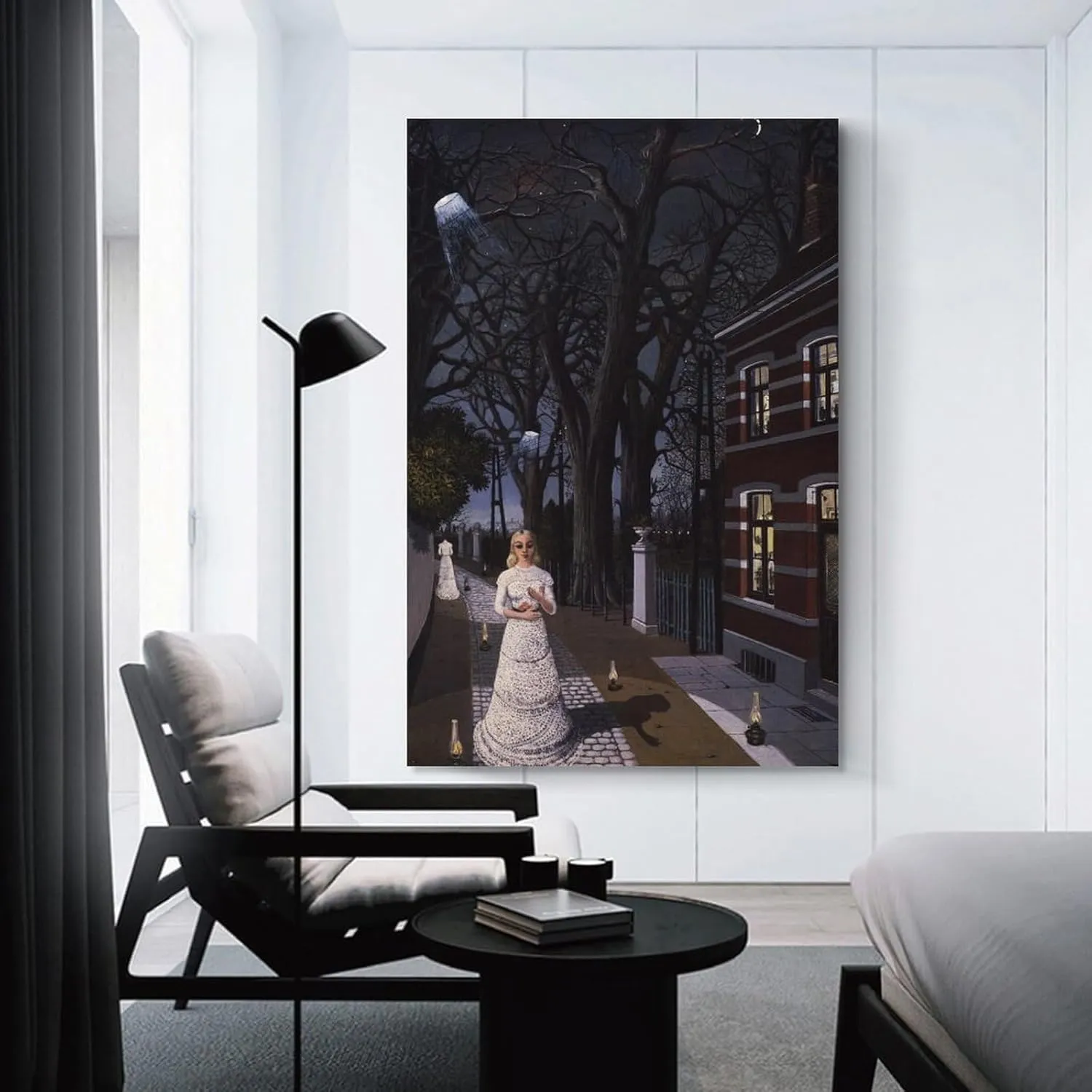 Paul Delvaux Print Painting All The Lights Wall Art Poster Scroll Canvas Painting Picture Living Room Decor Home Framed/Unframed 20x30inch(50x75cm)