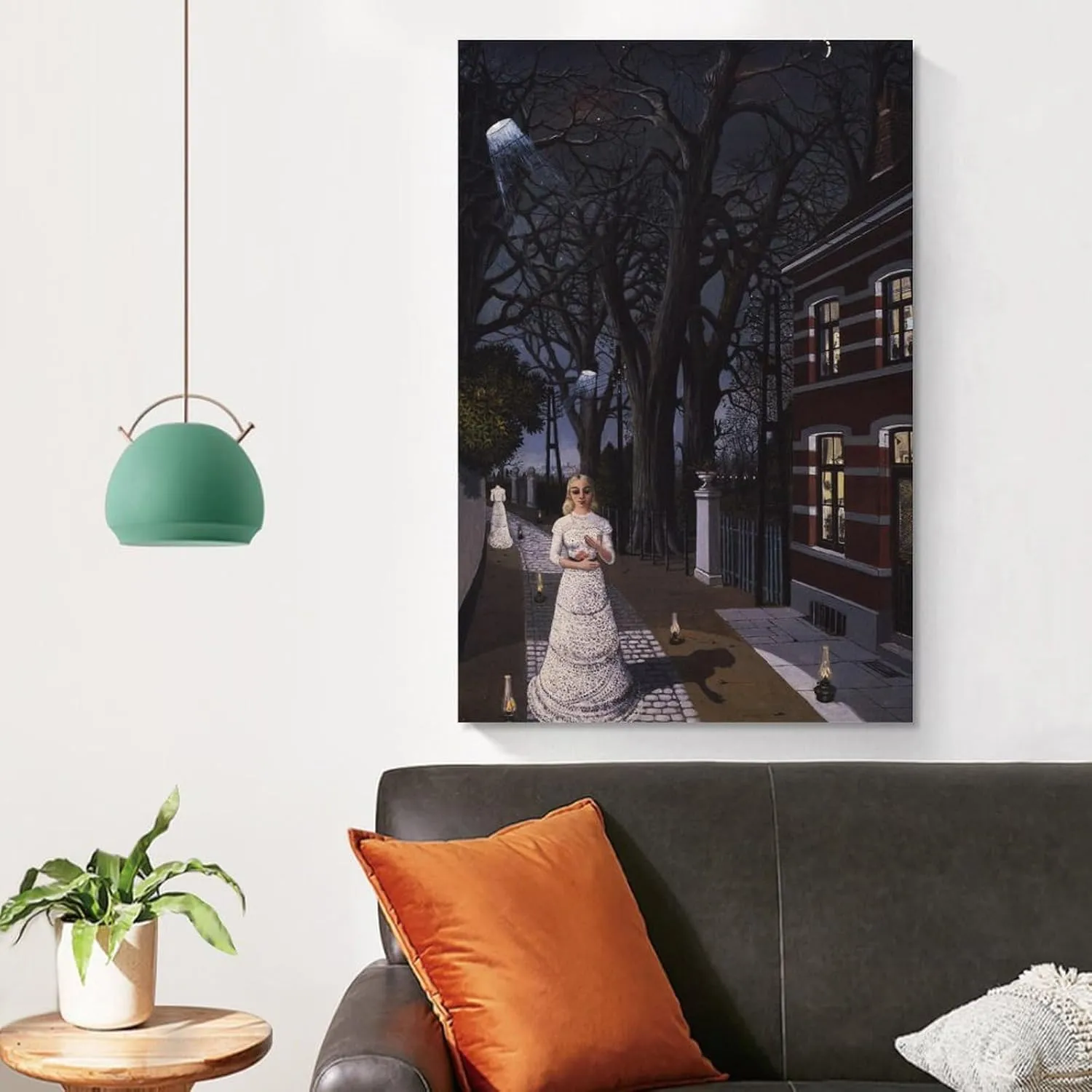 Paul Delvaux Print Painting All The Lights Wall Art Poster Scroll Canvas Painting Picture Living Room Decor Home Framed/Unframed 20x30inch(50x75cm)