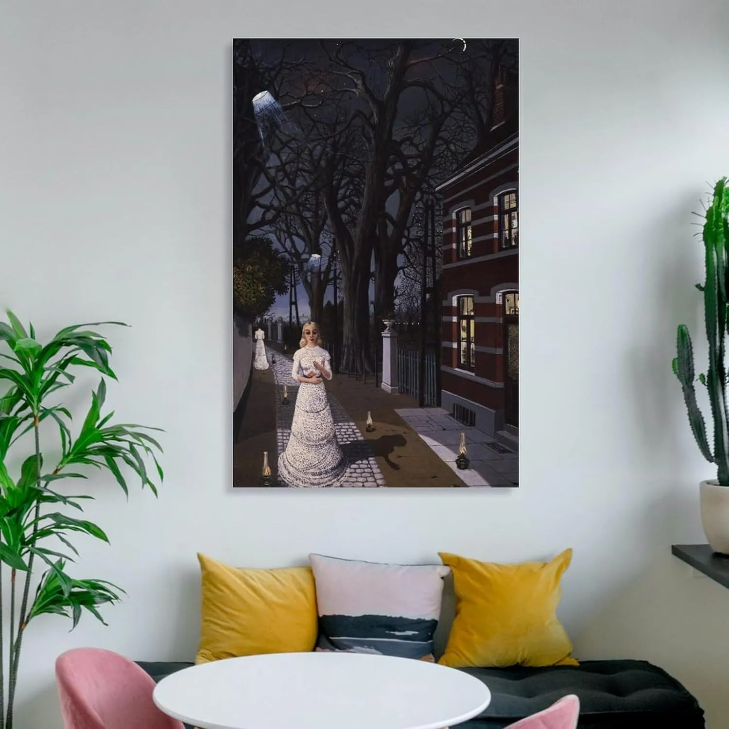 Paul Delvaux Print Painting All The Lights Wall Art Poster Scroll Canvas Painting Picture Living Room Decor Home Framed/Unframed 20x30inch(50x75cm)