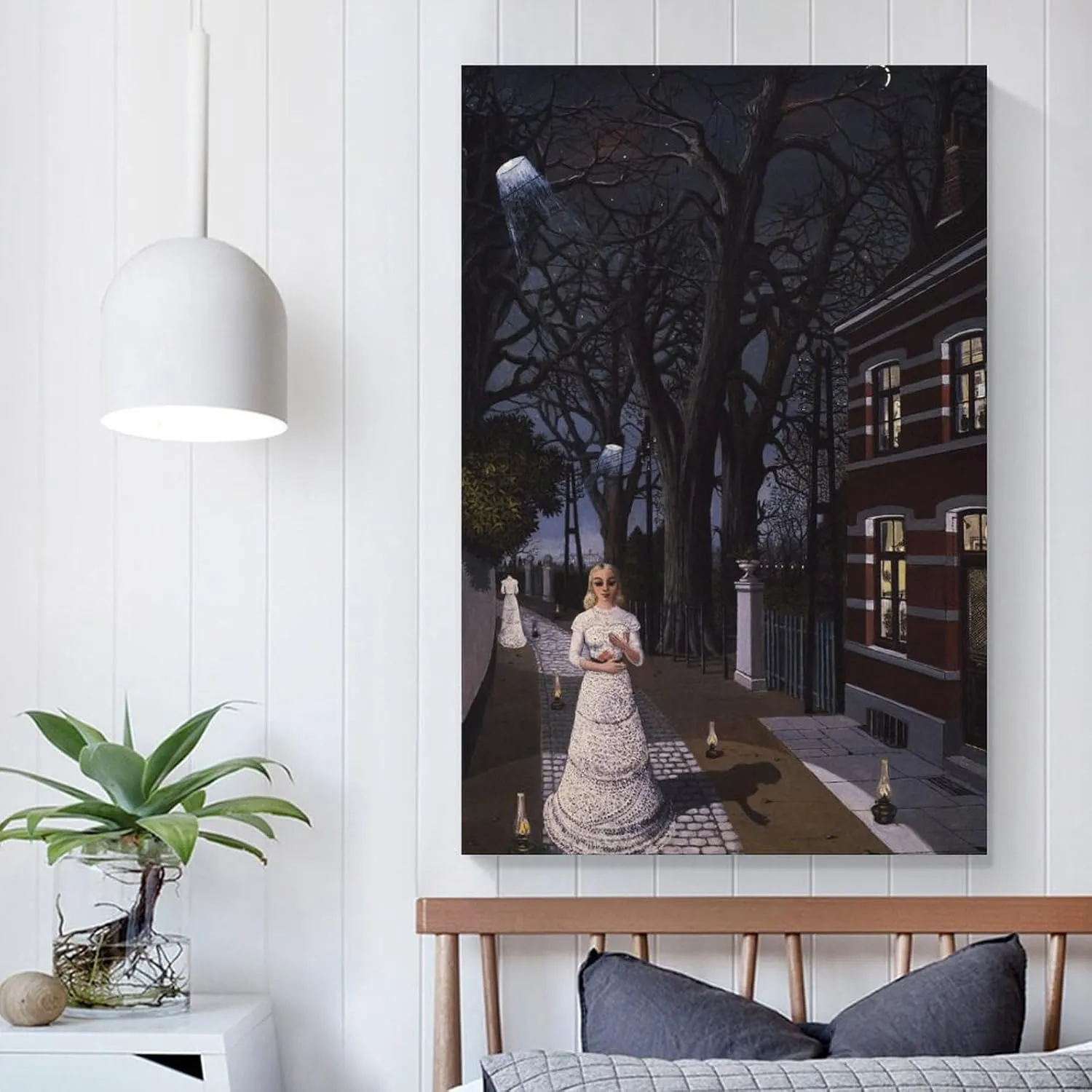 Paul Delvaux Print Painting All The Lights Wall Art Poster Scroll Canvas Painting Picture Living Room Decor Home Framed/Unframed 20x30inch(50x75cm)