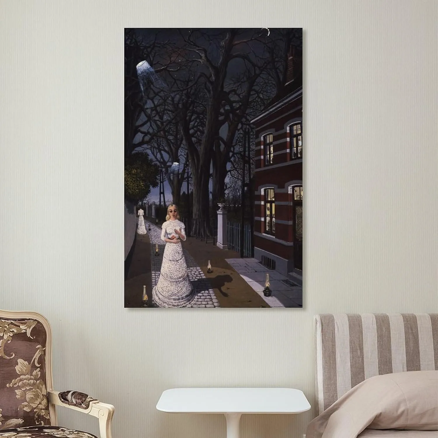 Paul Delvaux Print Painting All The Lights Wall Art Poster Scroll Canvas Painting Picture Living Room Decor Home Framed/Unframed 20x30inch(50x75cm)