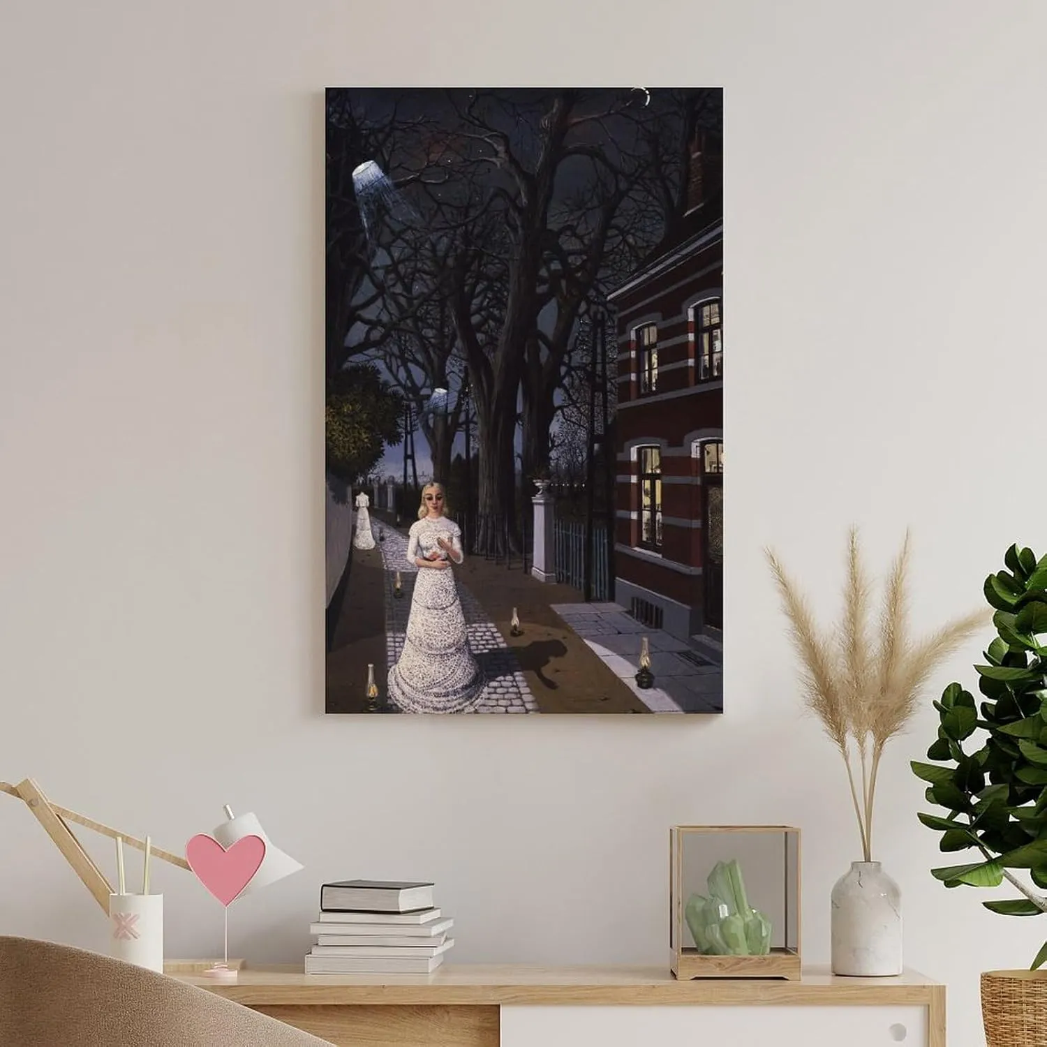 Paul Delvaux Print Painting All The Lights Wall Art Poster Scroll Canvas Painting Picture Living Room Decor Home Framed/Unframed 20x30inch(50x75cm)