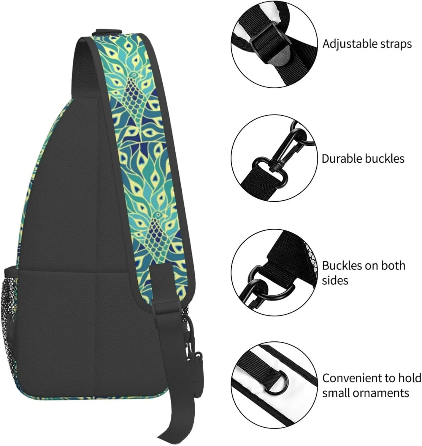 Peacock Crossbody Bag Women Shoulder Bag Backpack Cute Sling Bag Chest Casual Daypack Feather Bag Outdoor