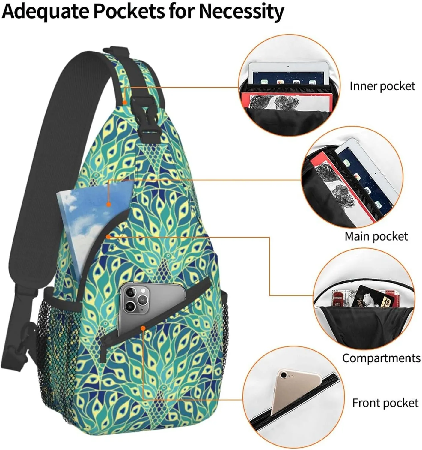 Peacock Crossbody Bag Women Shoulder Bag Backpack Cute Sling Bag Chest Casual Daypack Feather Bag Outdoor