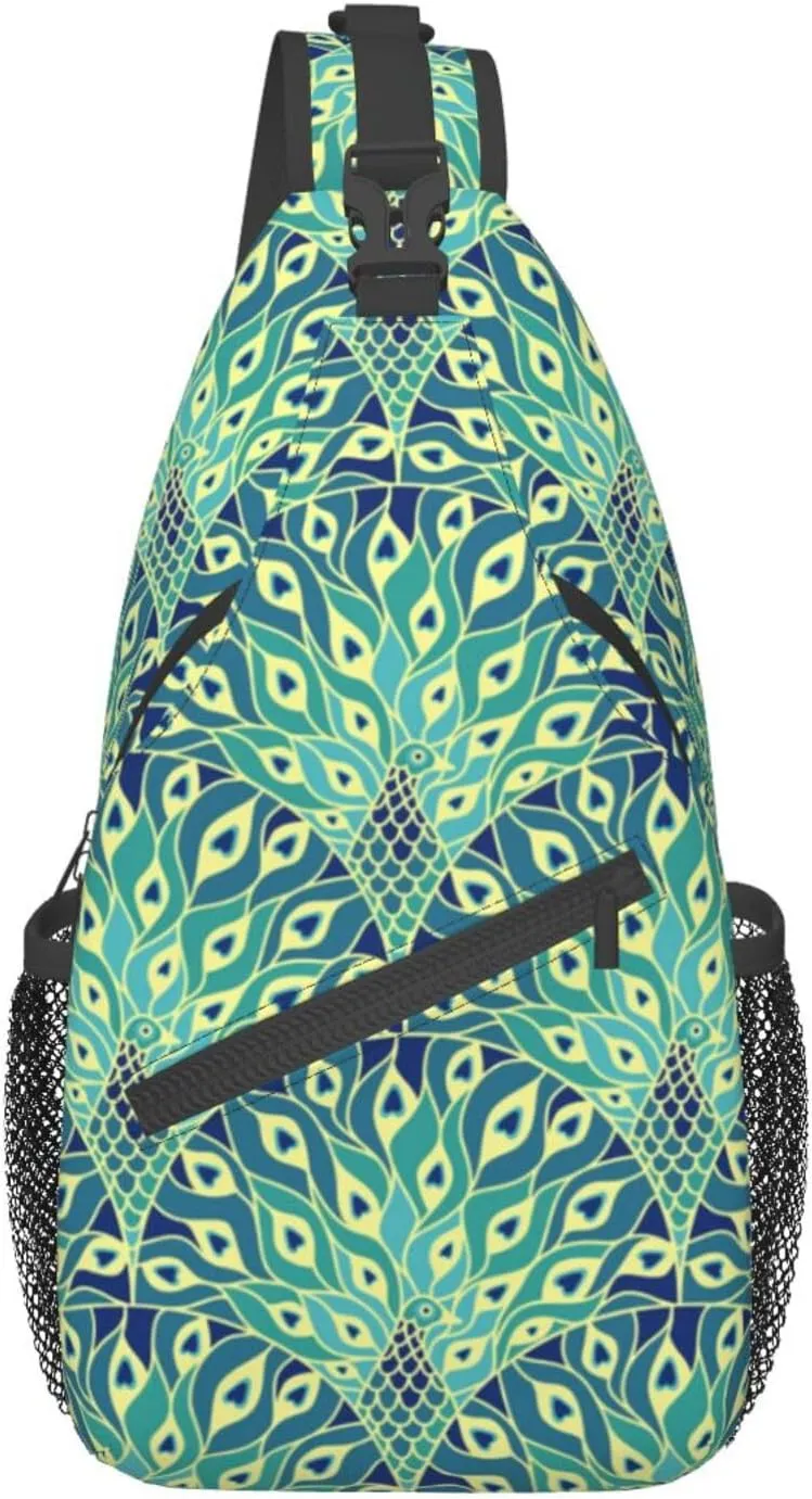 Peacock Crossbody Bag Women Shoulder Bag Backpack Cute Sling Bag Chest Casual Daypack Feather Bag Outdoor