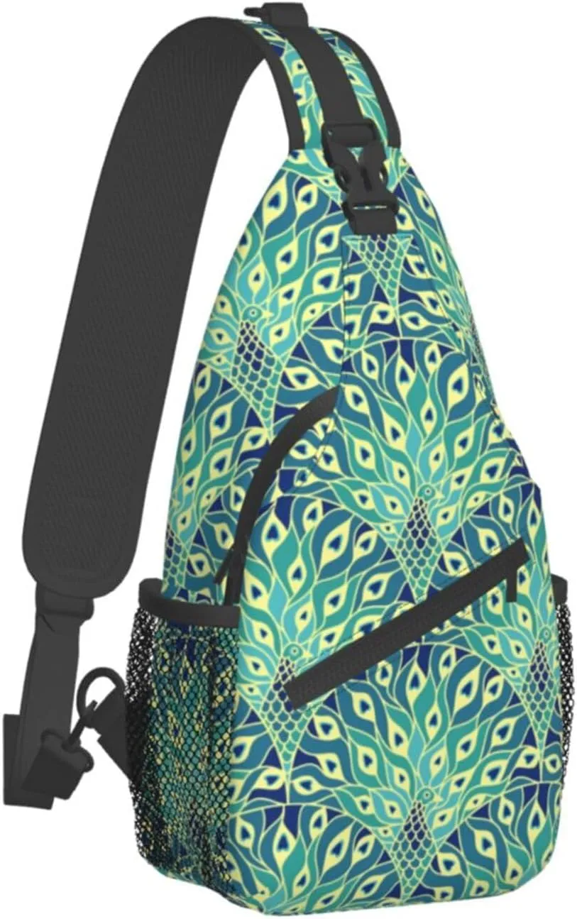 Peacock Crossbody Bag Women Shoulder Bag Backpack Cute Sling Bag Chest Casual Daypack Feather Bag Outdoor