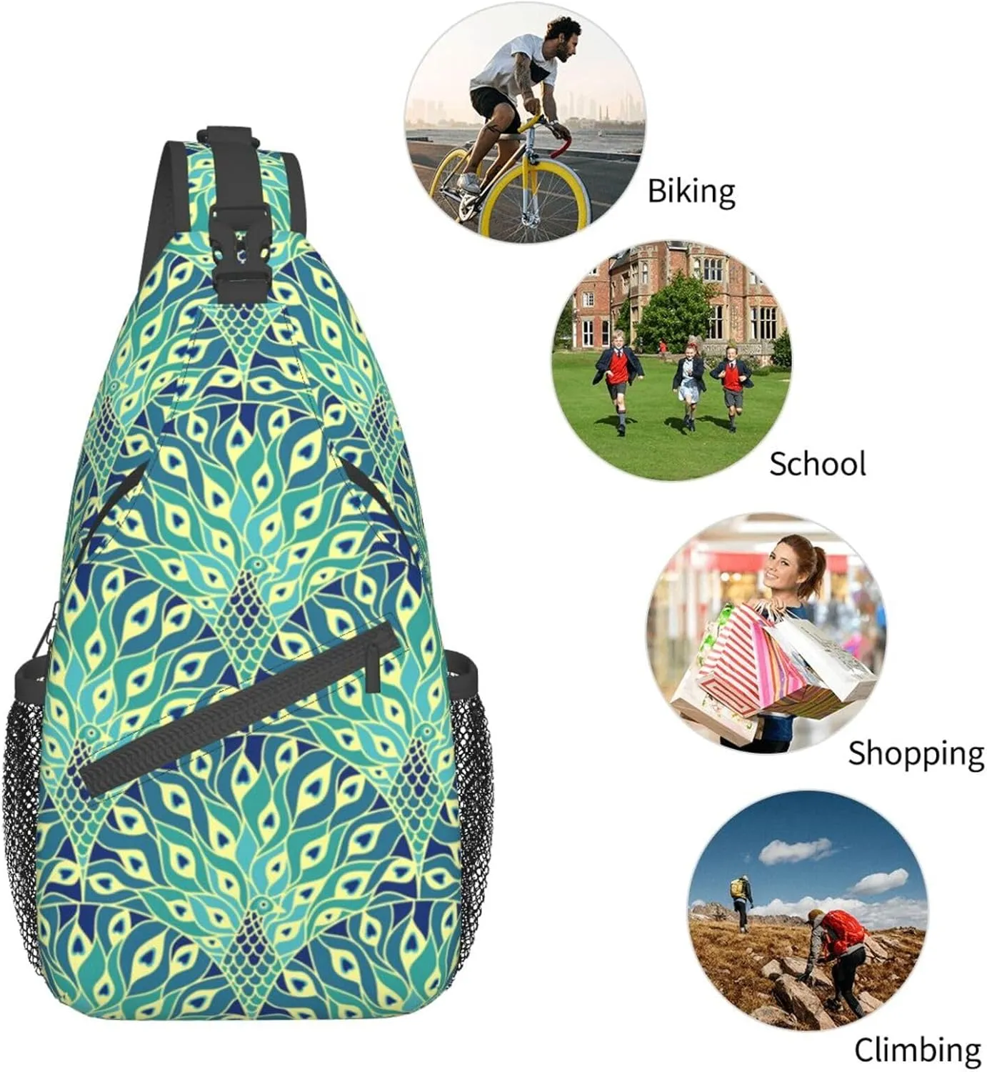 Peacock Crossbody Bag Women Shoulder Bag Backpack Cute Sling Bag Chest Casual Daypack Feather Bag Outdoor