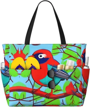 Peacock Flowers Spacious Large Capacity Beach Travel Bag - Foldable Beach Bag Tote Bag With Zipper