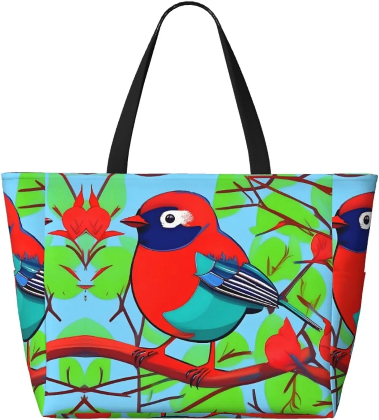 Peacock Flowers Spacious Large Capacity Beach Travel Bag - Foldable Beach Bag Tote Bag With Zipper