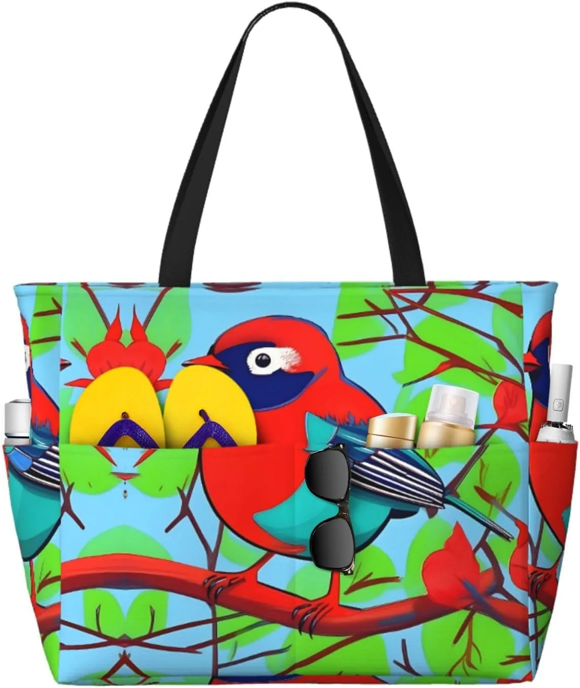 Peacock Flowers Spacious Large Capacity Beach Travel Bag - Foldable Beach Bag Tote Bag With Zipper