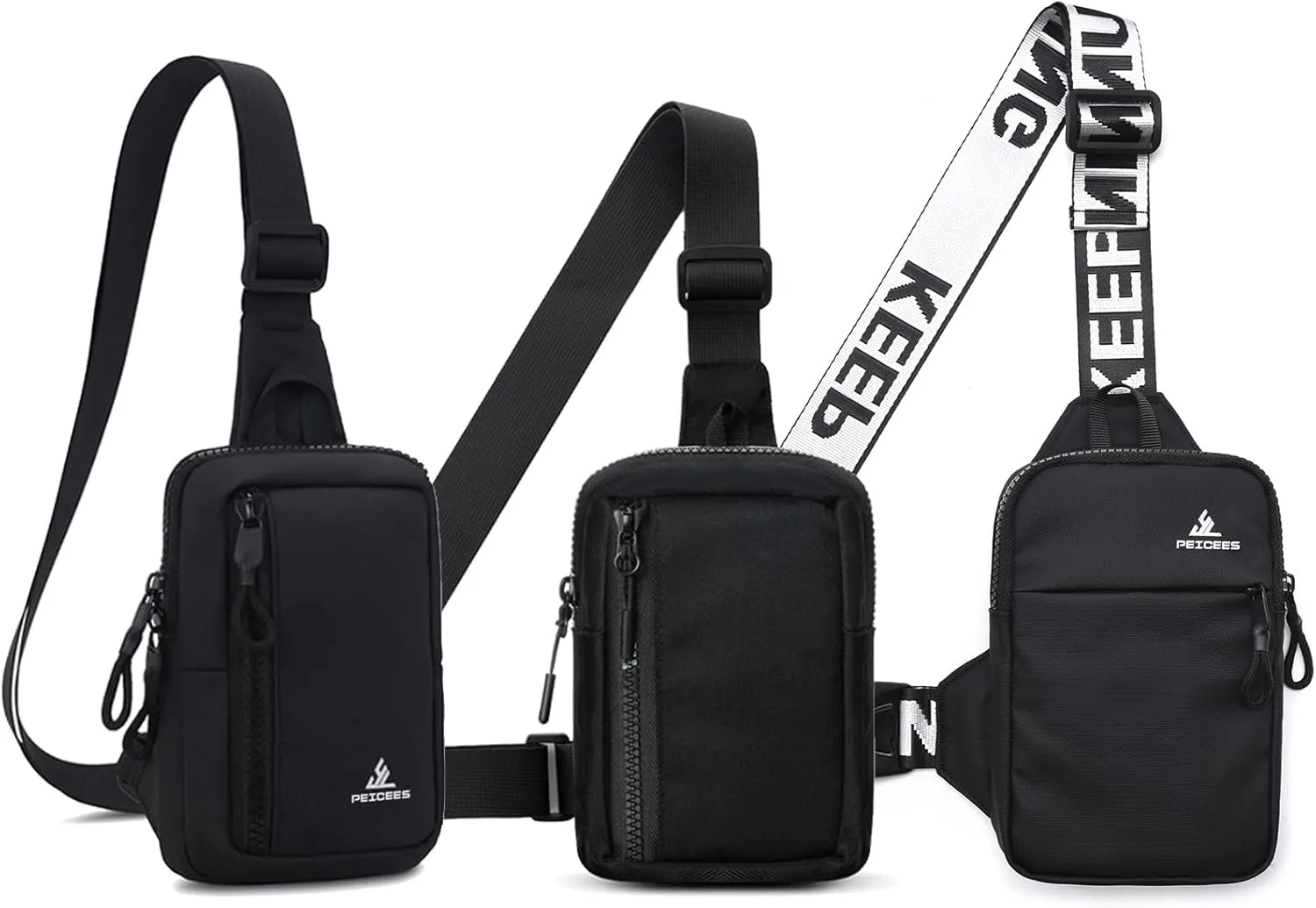 Peicees Pack of 3 Small Crossbody Bag for Men Women Mini Sling Bag Travel Running Phone Daypack Cross Body Shoulder Bags, Black and Black and Black