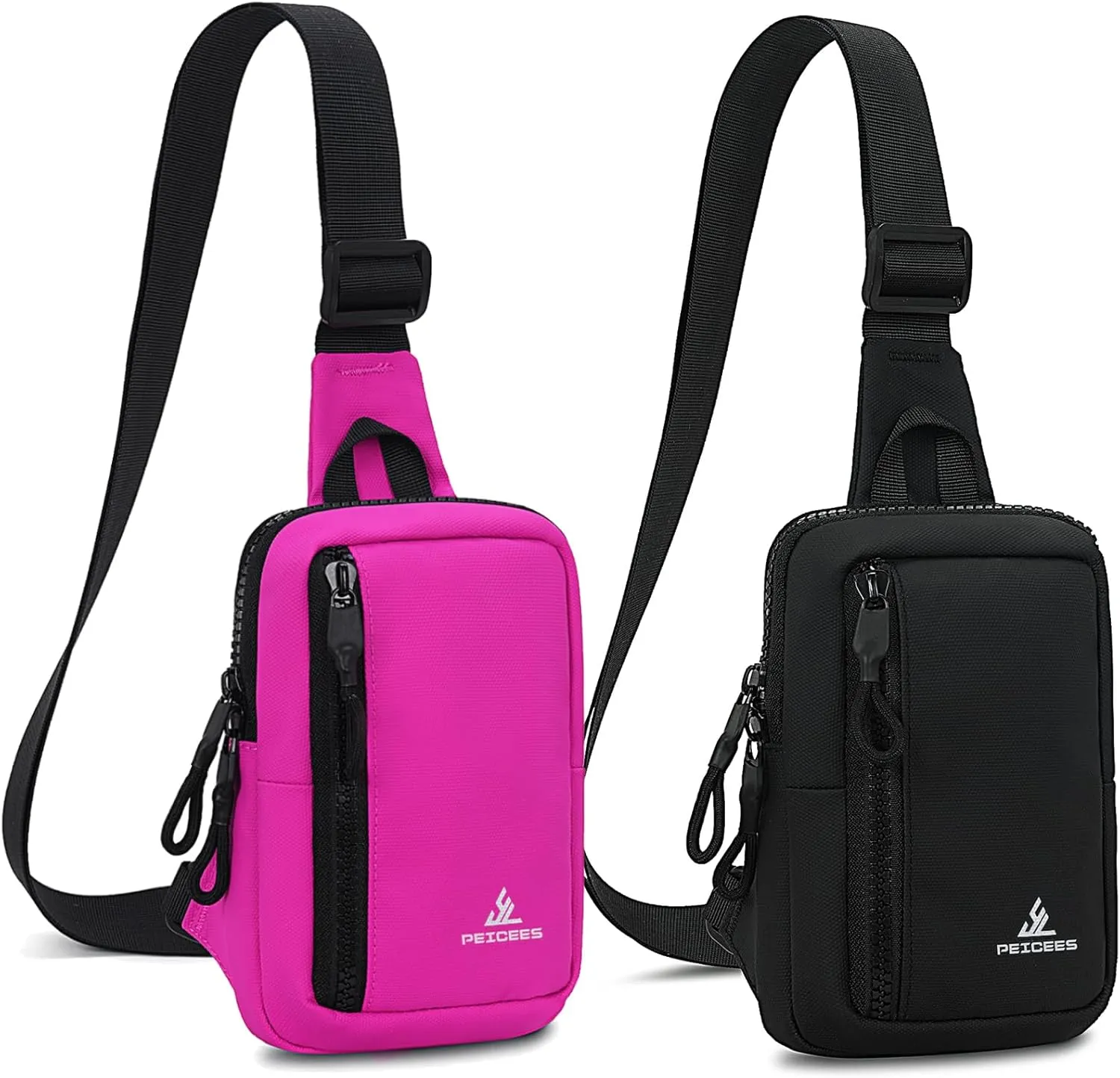 Peicees Small Crossbody Bag for Men Women Sling Bag Travel Running Phone Daypack Cross Body Shoulder Bags, Small Rose amd Small Black