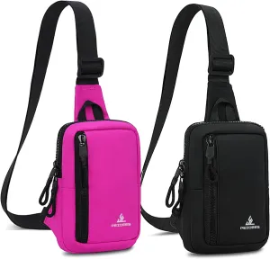Peicees Small Crossbody Bag for Men Women Sling Bag Travel Running Phone Daypack Cross Body Shoulder Bags, Small Rose amd Small Black