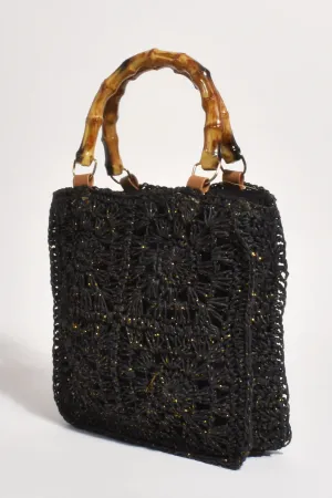 Penny Crochet Bamboo Tote Bag - Black