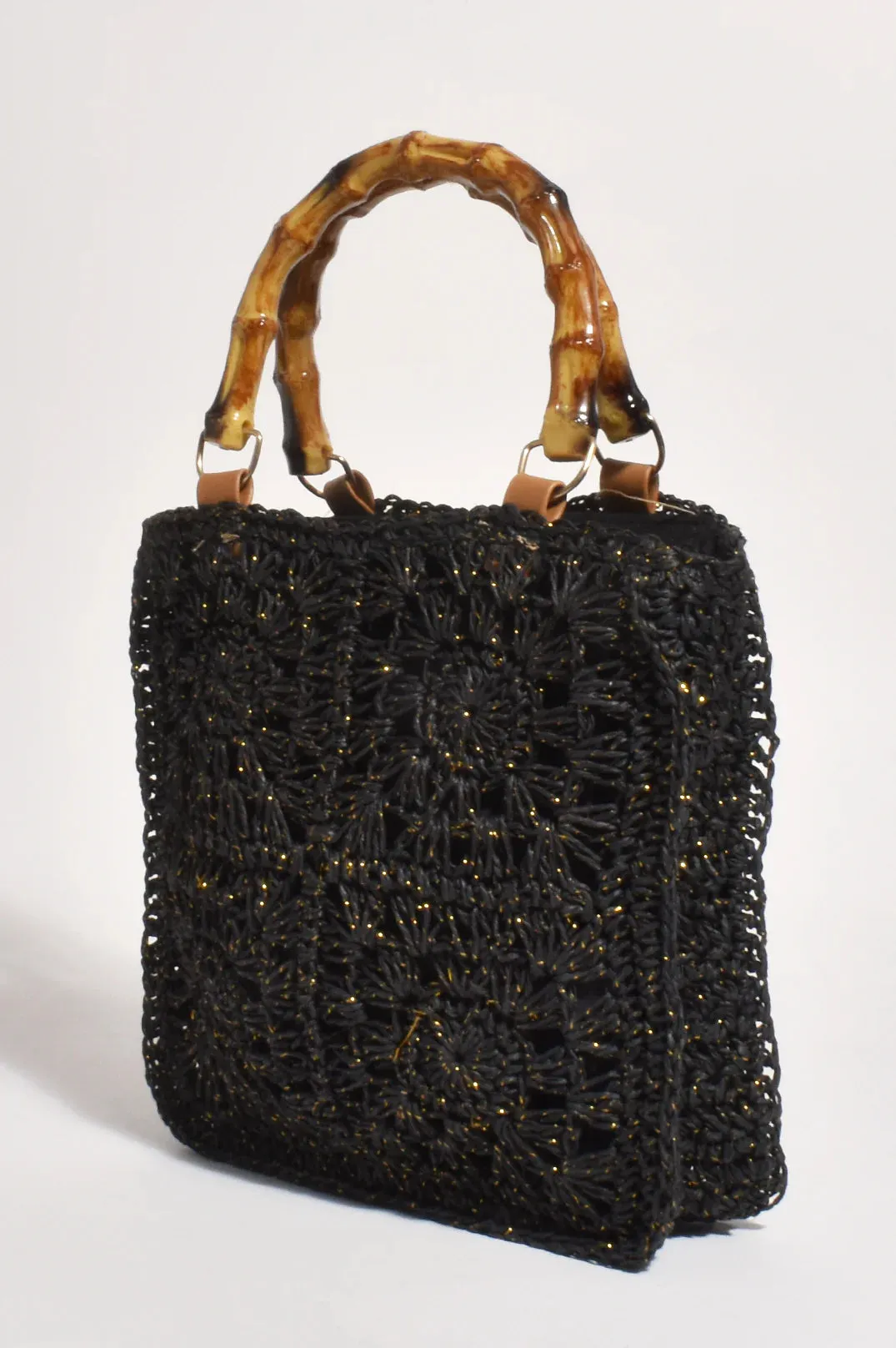 Penny Crochet Bamboo Tote Bag - Black