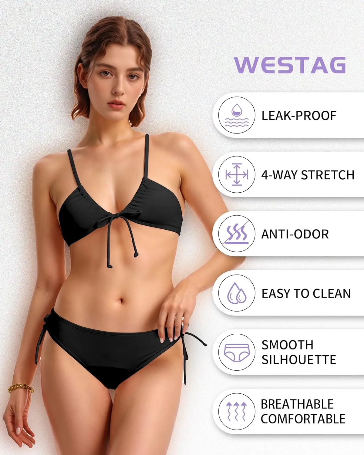 Period Swimwear Triangle Bikini Sets Two Piece Leakproof Menstrual Swimsuit Tie Side Bathing Suit for Girls