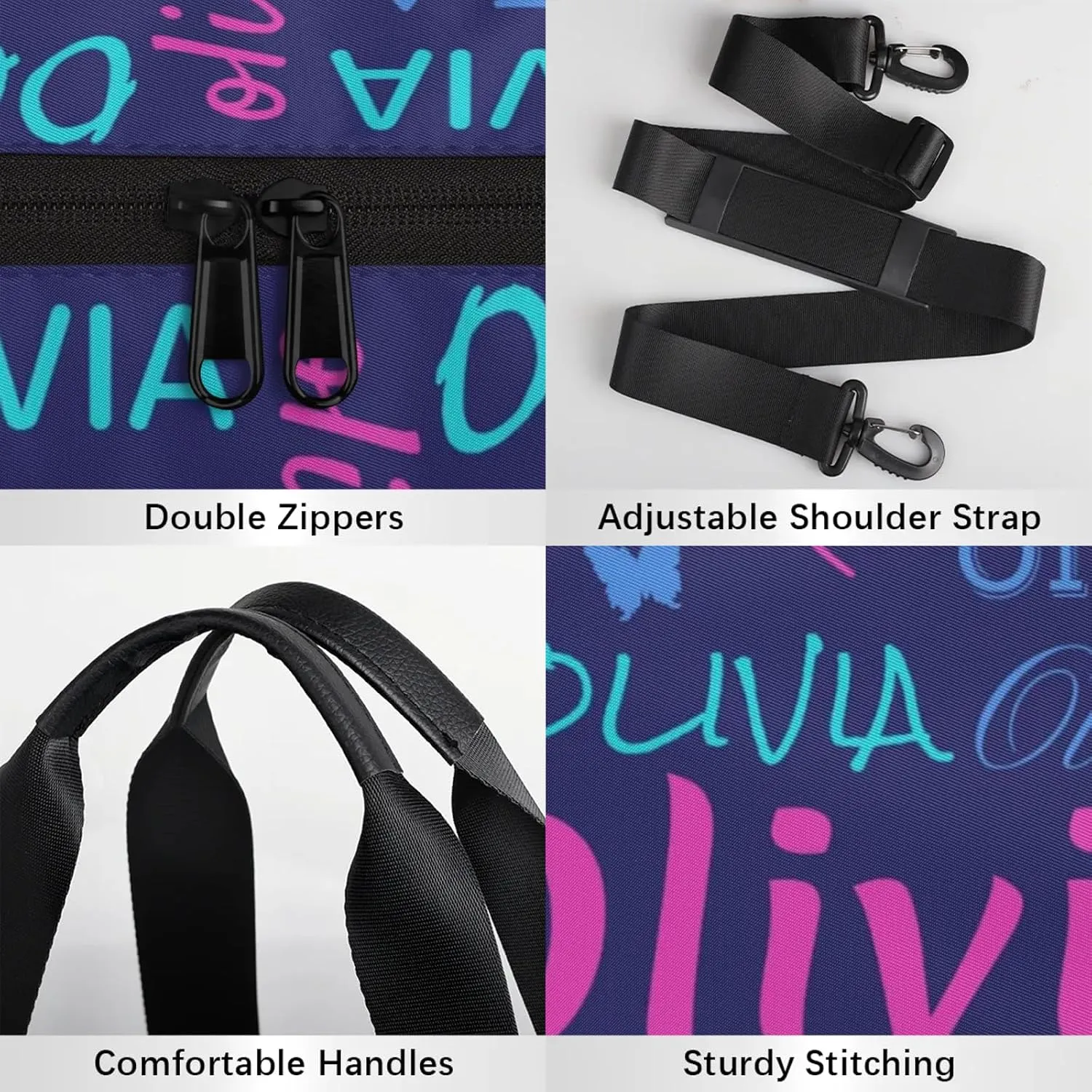 Personalized Butterfly Duffel Bag with Name Round Custom Travel Sports Bag for Women Men Waterproof Dance Ballet Bag Lightweight 17.6in, Dark Blue