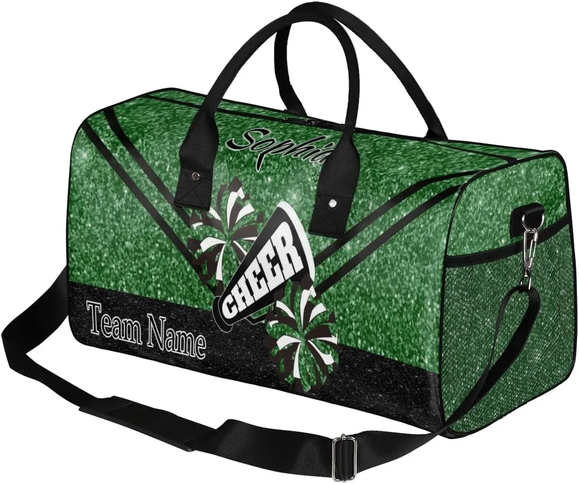 Personalized Cheer Bag, Custom Dance Ballet Bag with Name, Custom Cheer Training Practice Gym Bag Travel Sport Duffel Bag for Women, Dark Green Glitter