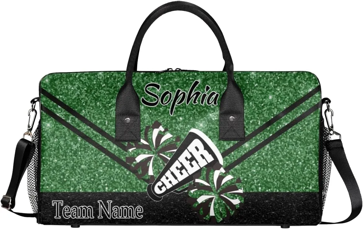 Personalized Cheer Bag, Custom Dance Ballet Bag with Name, Custom Cheer Training Practice Gym Bag Travel Sport Duffel Bag for Women, Dark Green Glitter