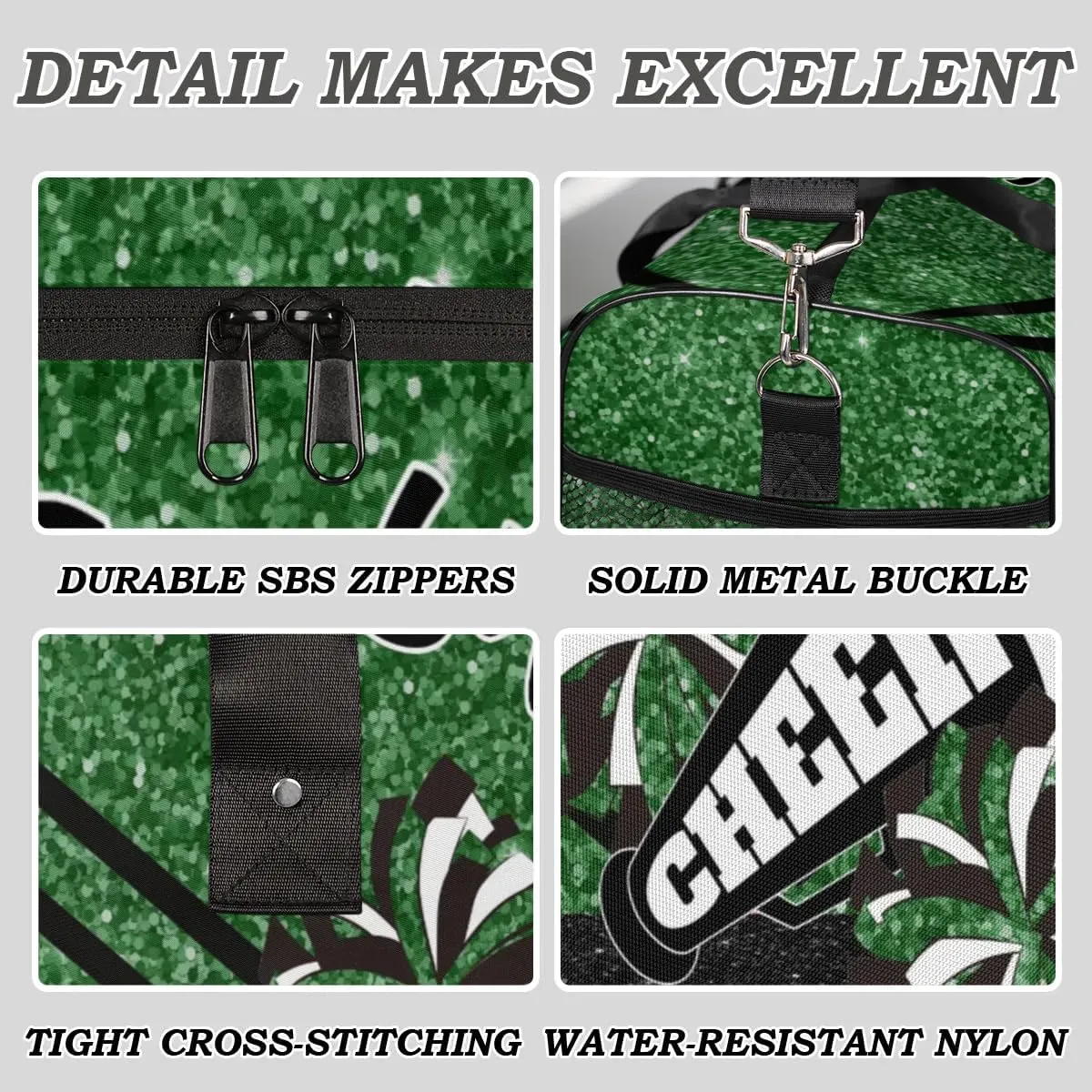 Personalized Cheer Bag, Custom Dance Ballet Bag with Name, Custom Cheer Training Practice Gym Bag Travel Sport Duffel Bag for Women, Dark Green Glitter
