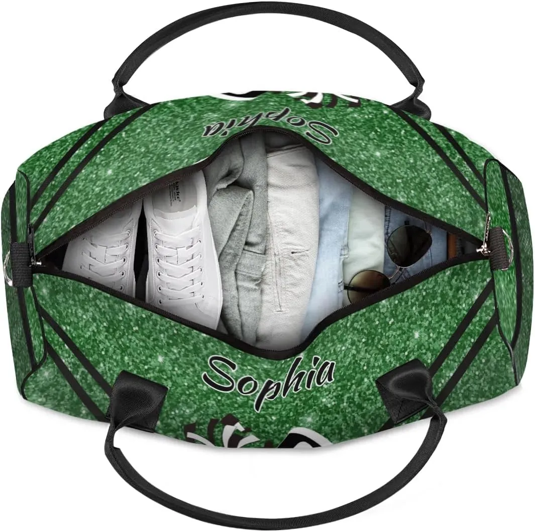Personalized Cheer Bag, Custom Dance Ballet Bag with Name, Custom Cheer Training Practice Gym Bag Travel Sport Duffel Bag for Women, Dark Green Glitter
