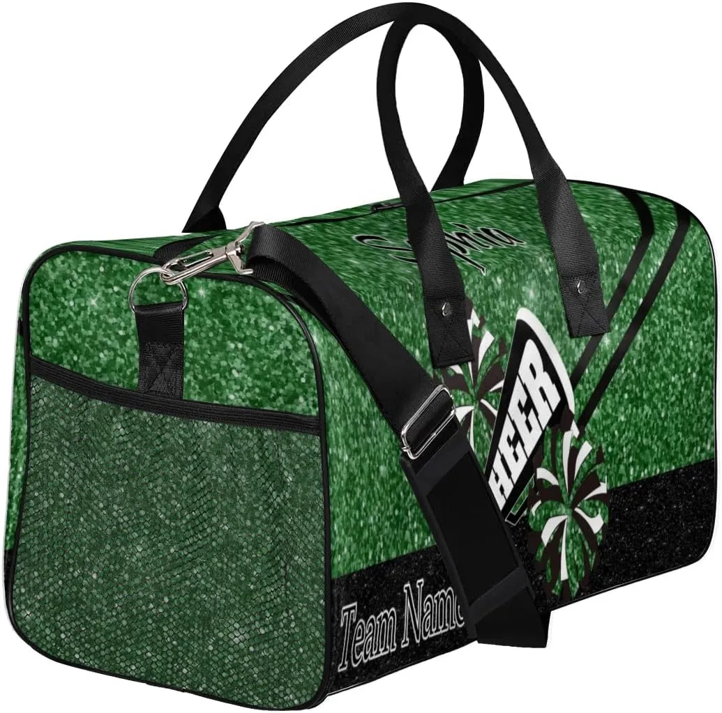 Personalized Cheer Bag, Custom Dance Ballet Bag with Name, Custom Cheer Training Practice Gym Bag Travel Sport Duffel Bag for Women, Dark Green Glitter