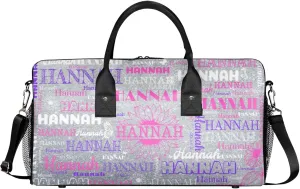 Personalized Dance Gym Bag with Full Name, Custom Sports Duffel Bag wiht Name Overnight Weekender Large Bag for Training Gymnastics, Sunflower Silver Glittering Effect