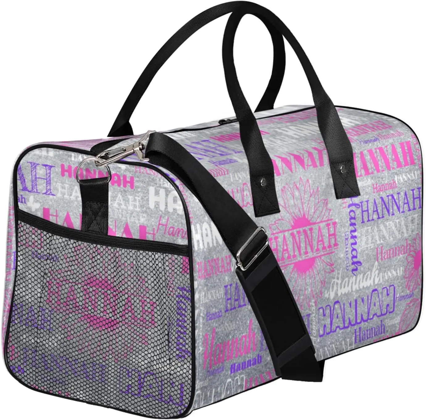Personalized Dance Gym Bag with Full Name, Custom Sports Duffel Bag wiht Name Overnight Weekender Large Bag for Training Gymnastics, Sunflower Silver Glittering Effect