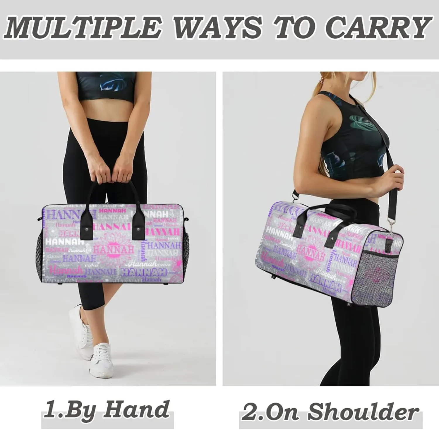 Personalized Dance Gym Bag with Full Name, Custom Sports Duffel Bag wiht Name Overnight Weekender Large Bag for Training Gymnastics, Sunflower Silver Glittering Effect