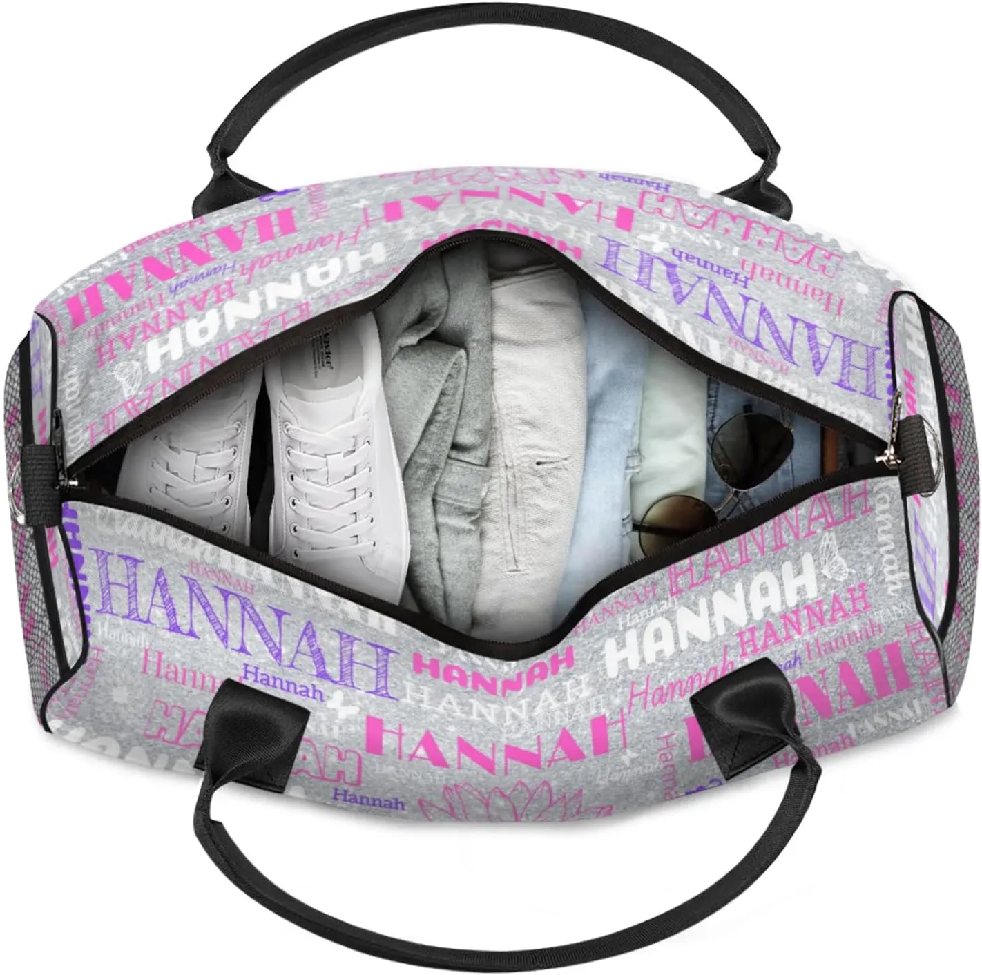 Personalized Dance Gym Bag with Full Name, Custom Sports Duffel Bag wiht Name Overnight Weekender Large Bag for Training Gymnastics, Sunflower Silver Glittering Effect