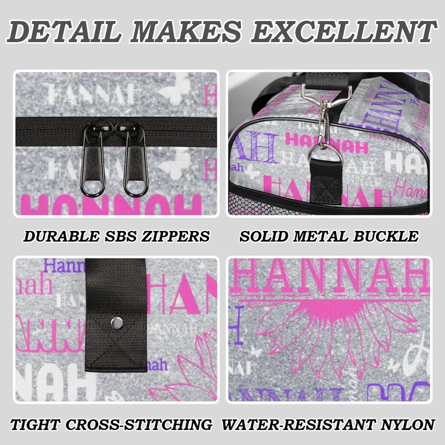 Personalized Dance Gym Bag with Full Name, Custom Sports Duffel Bag wiht Name Overnight Weekender Large Bag for Training Gymnastics, Sunflower Silver Glittering Effect