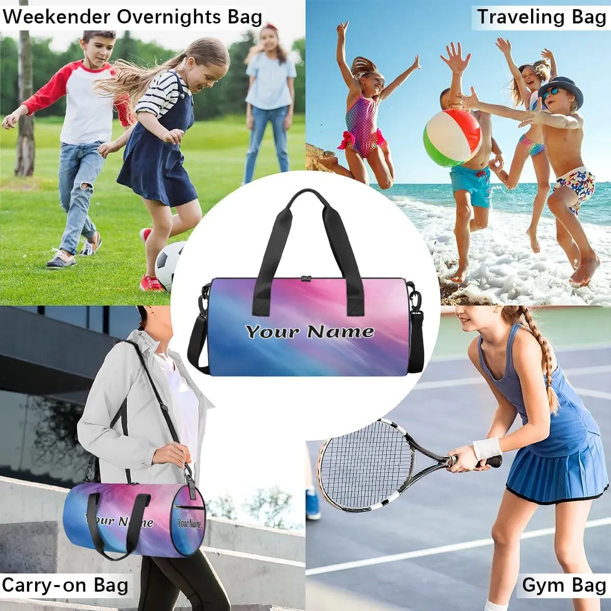 Personalized Duffel Bag for Women, Custom Colorful Multicolour Gym Bag for Sports, Waterproof Dance Bag with Name, Lightweight Carryon Gym Bag, Rainbow