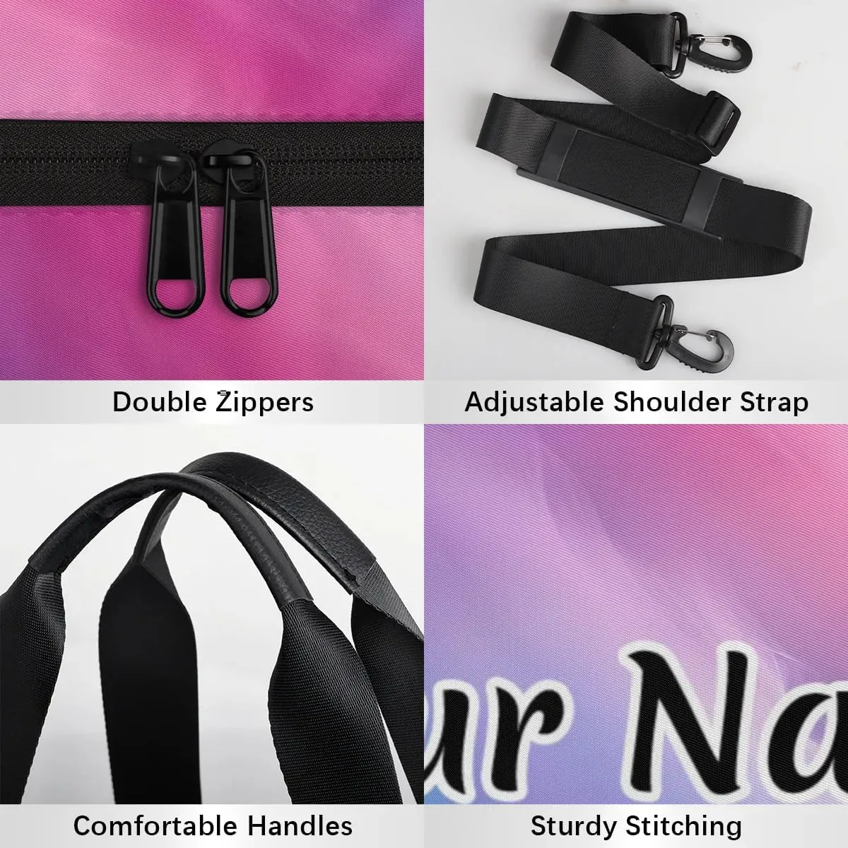 Personalized Duffel Bag for Women, Custom Colorful Multicolour Gym Bag for Sports, Waterproof Dance Bag with Name, Lightweight Carryon Gym Bag, Rainbow