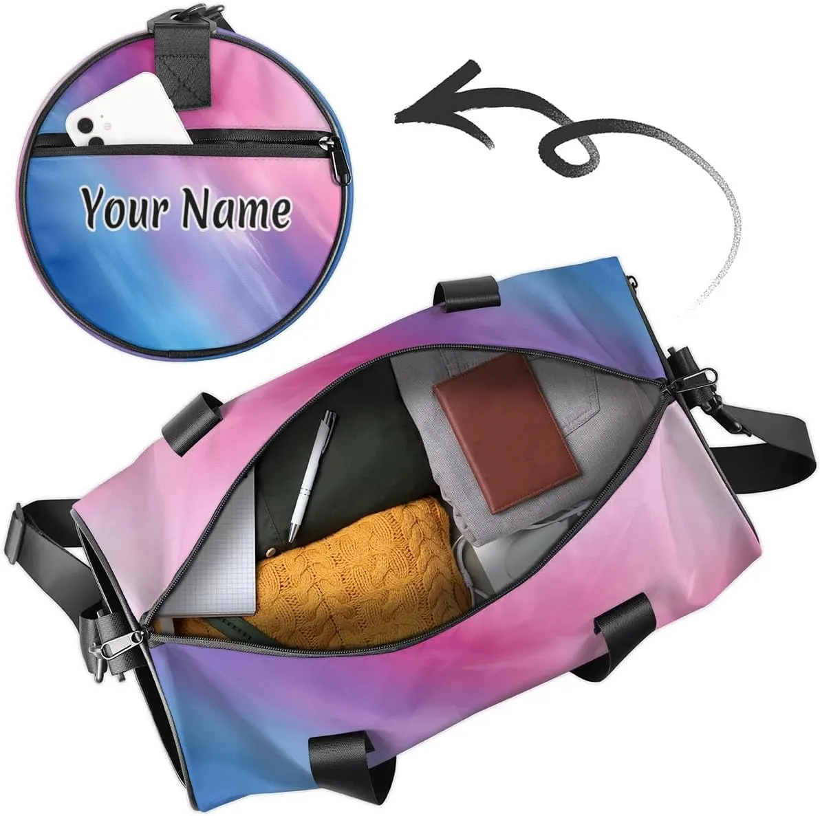 Personalized Duffel Bag for Women, Custom Colorful Multicolour Gym Bag for Sports, Waterproof Dance Bag with Name, Lightweight Carryon Gym Bag, Rainbow