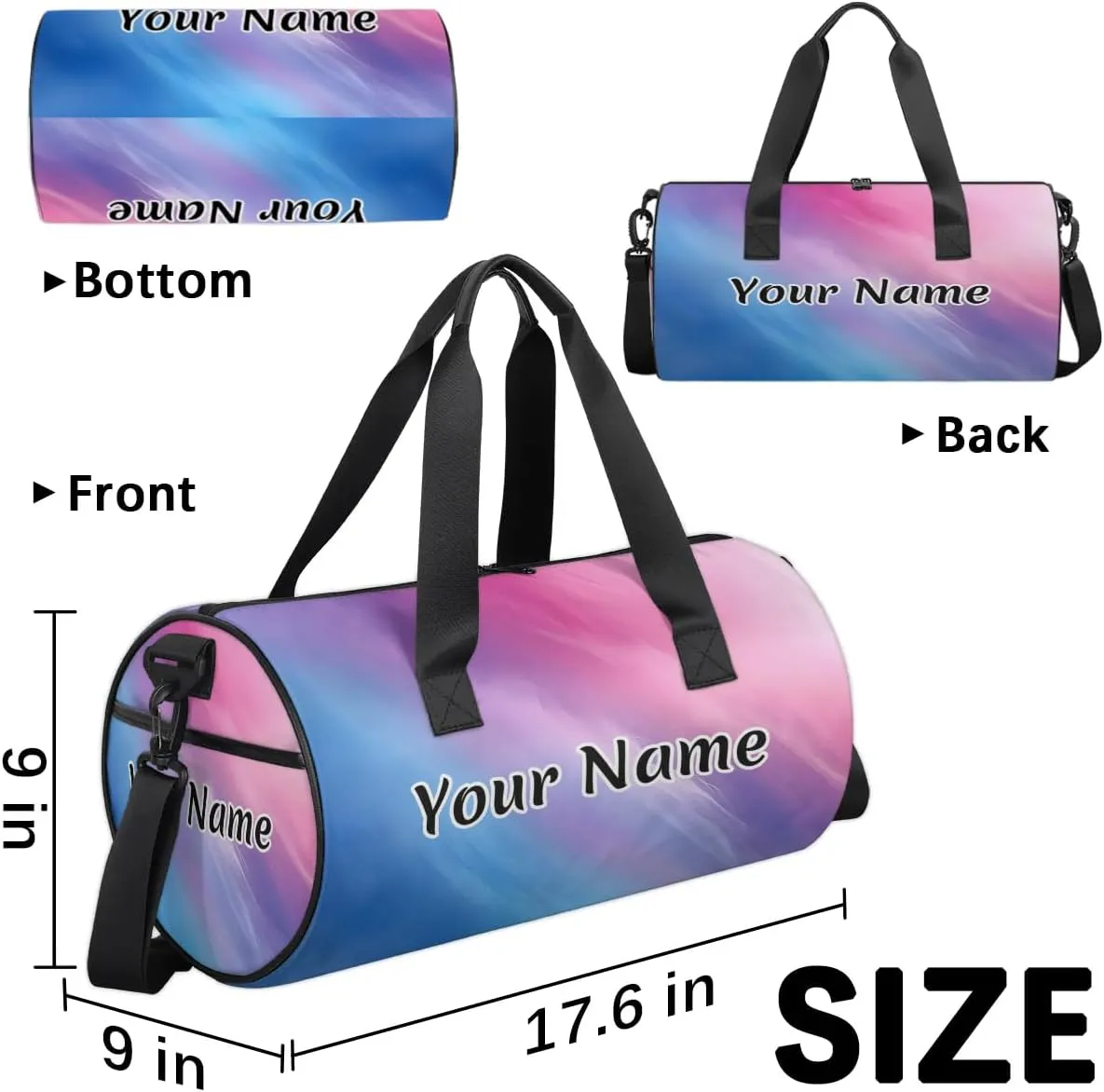 Personalized Duffel Bag for Women, Custom Colorful Multicolour Gym Bag for Sports, Waterproof Dance Bag with Name, Lightweight Carryon Gym Bag, Rainbow