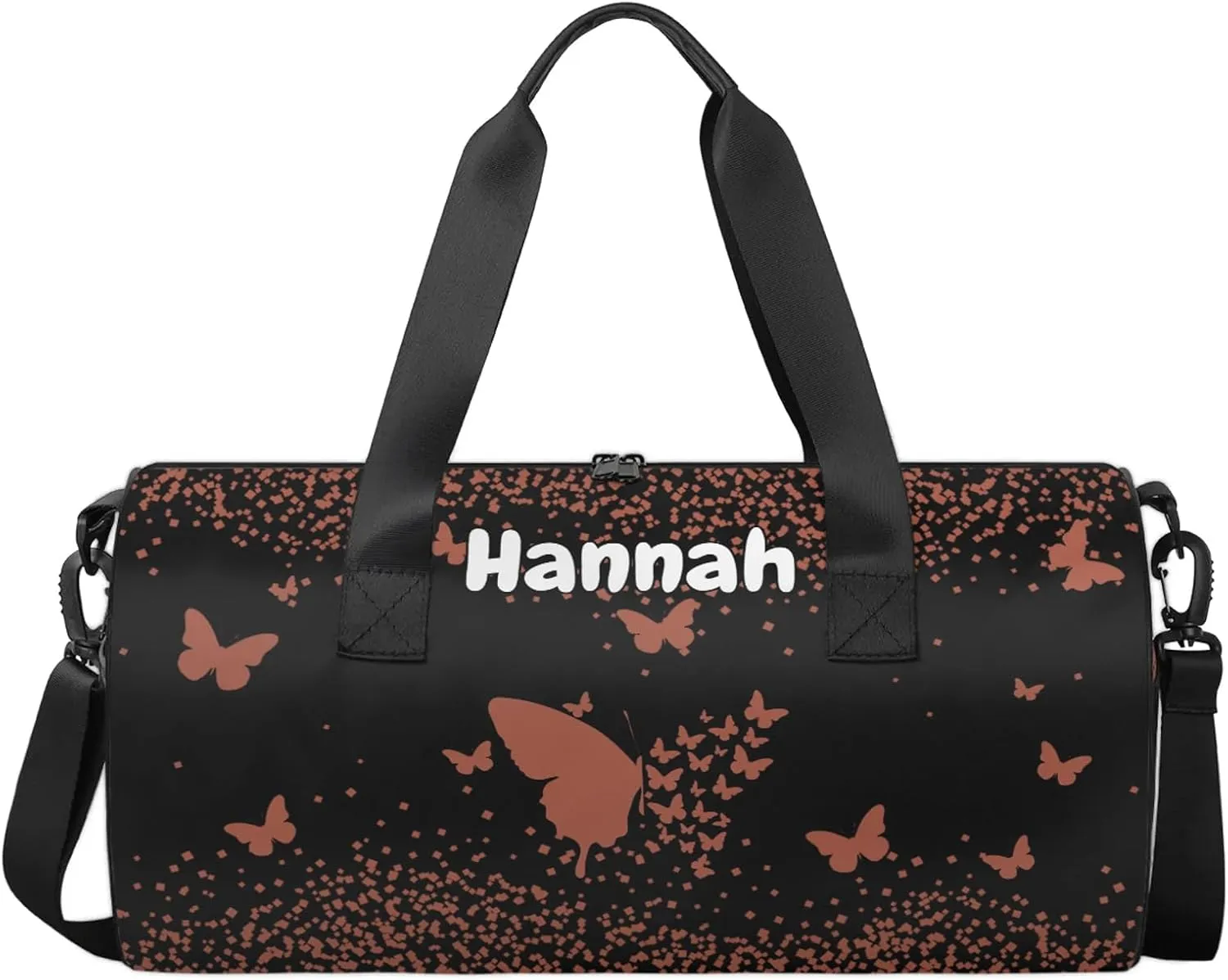 Personalized Duffel Bag with Name Butterfly Custom Travel Sports Bag for Women Men Round Waterproof Dance Ballet Bag Lightweight 17.6in, Brown